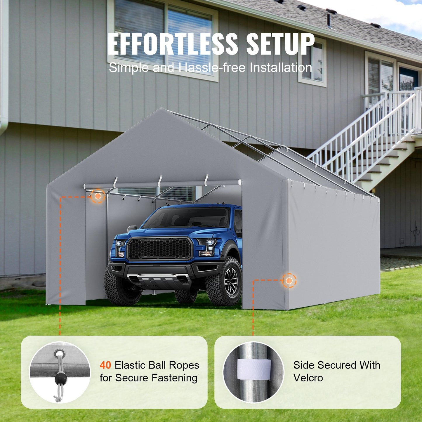 VEVOR Carport Replacement Canopy Cover Side Wall 13 x 20 ft, Garage Tent Shelter