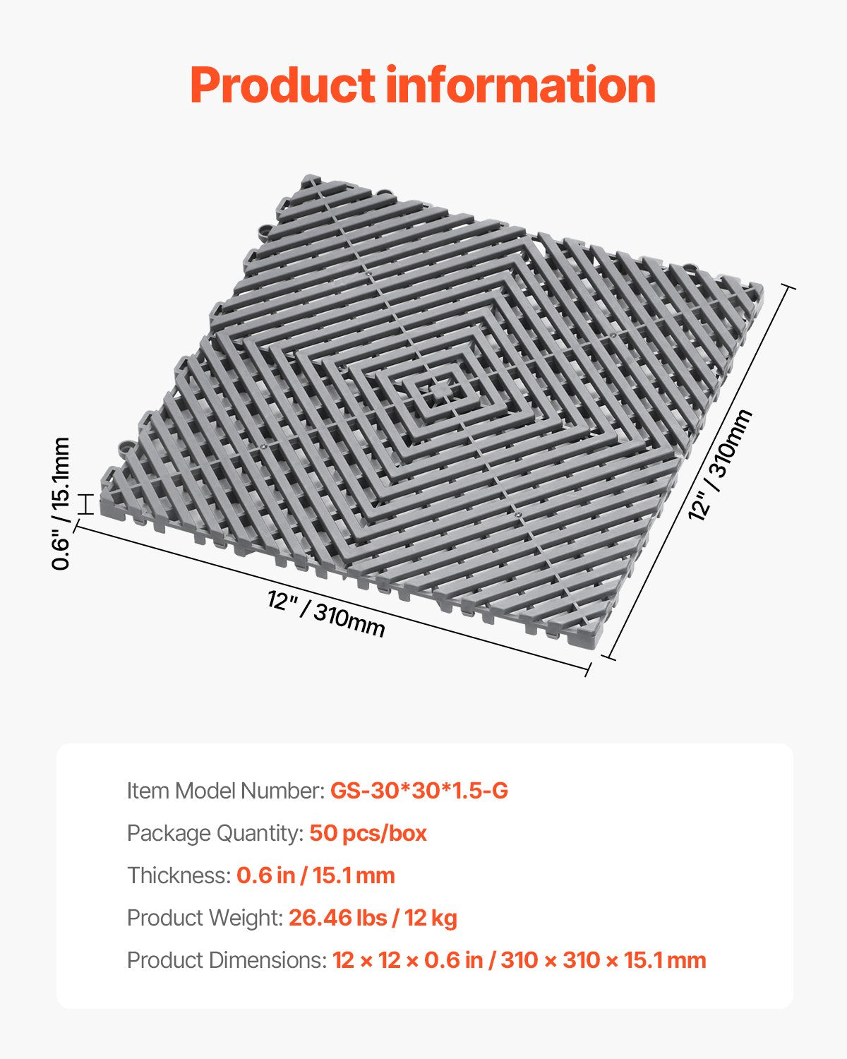 VEVOR Drainage Mat Interlocking Drainage Cushion 31 x 31 cm Modular Floor Tile