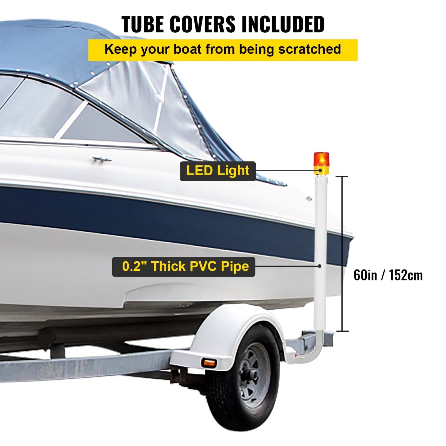 Steel Boat Trailer Guide with LED Lights and PVC Covers, 1.52m, 2-Pack