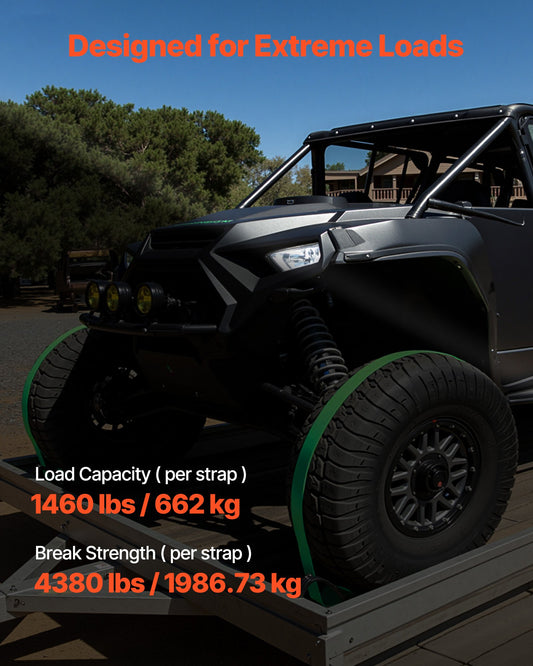 Wheel Chock Tie-Down Kit, Chock-Style Trailer Tie Down Strap, Car Tie Down Kit with Buckle, Break Strength 1986.73 kg & Working Load 662 kg Motorcycle Tie-Down System E-Hooks for ATVs, UTVs