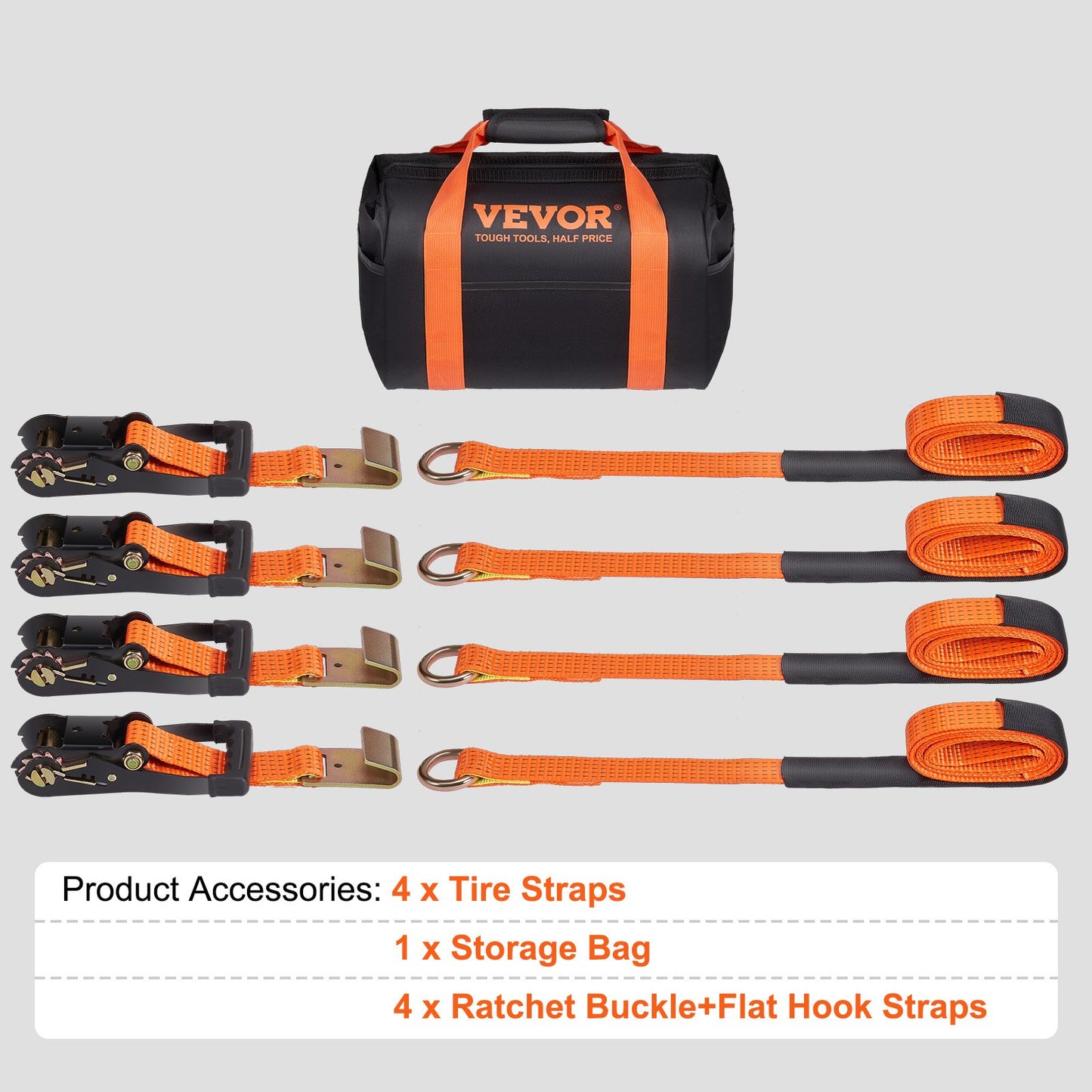 VEVOR Car Tie Down Straps Kit, Lasso Style 2" x 120" Tire Straps, 5512 LBS Working