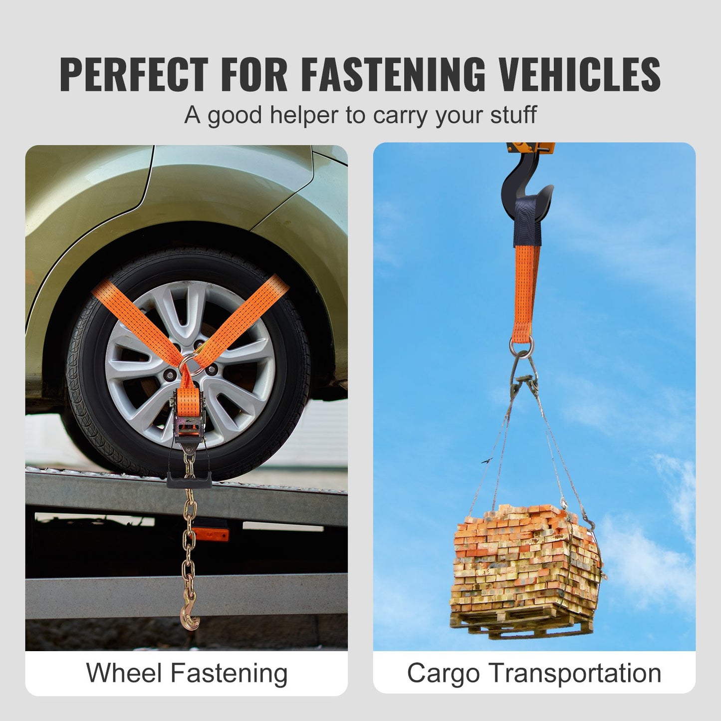 VEVOR Car Tie Down with Chain Anchors, Lasso Style 2"×120" Tire Straps, 5865 LBS