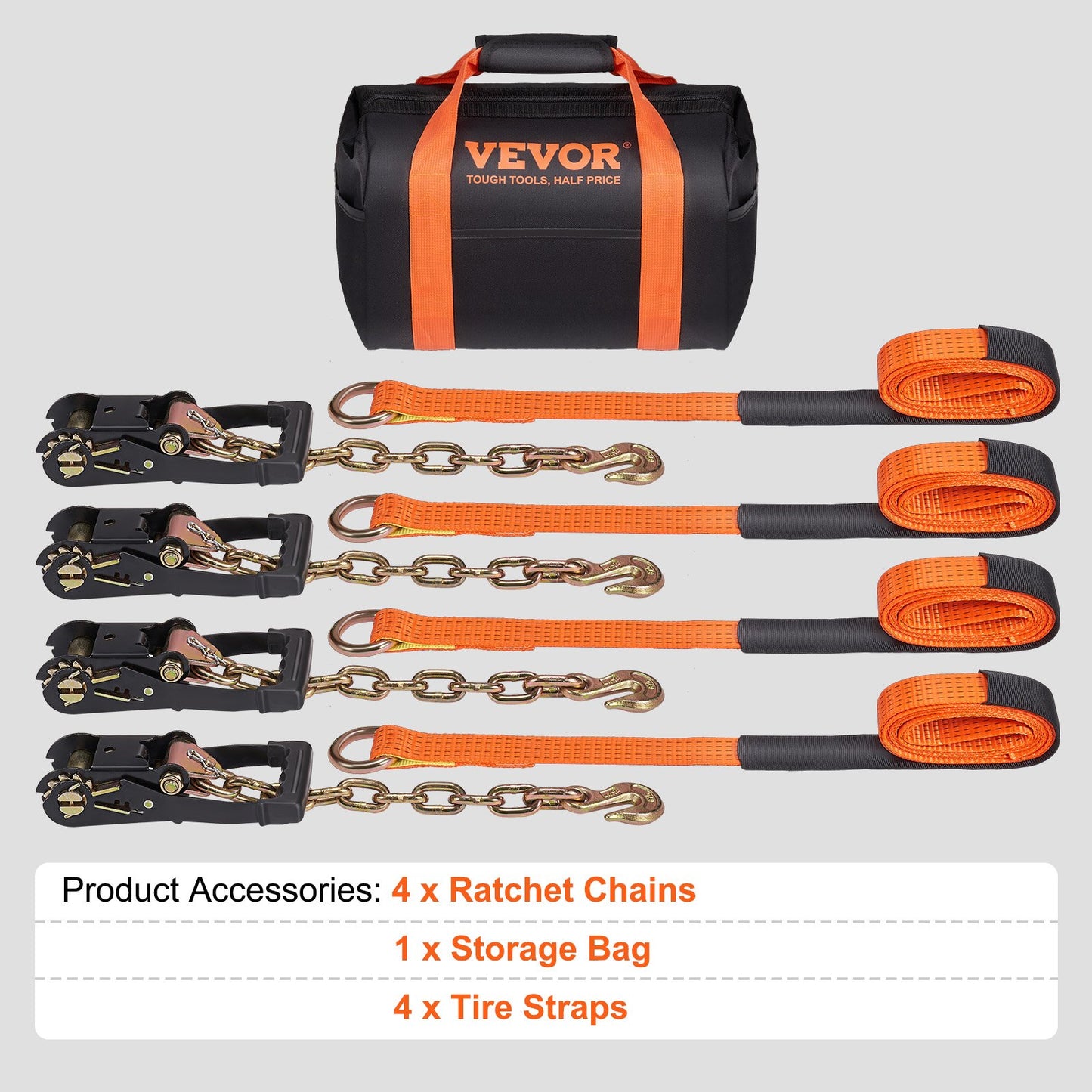 VEVOR Car Tie Down with Chain Anchors, Lasso Style 2"×120" Tire Straps, 5865 LBS