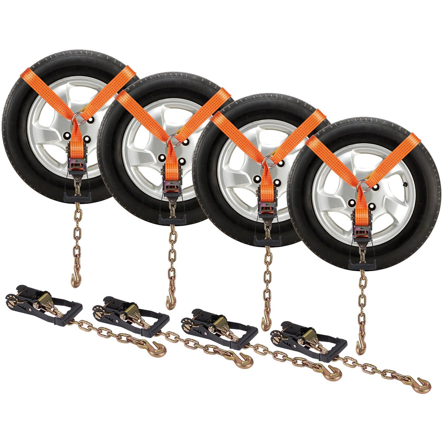 VEVOR Car Tie Down with Chain Anchors, Lasso Style 2"×120" Tire Straps, 5865 LBS