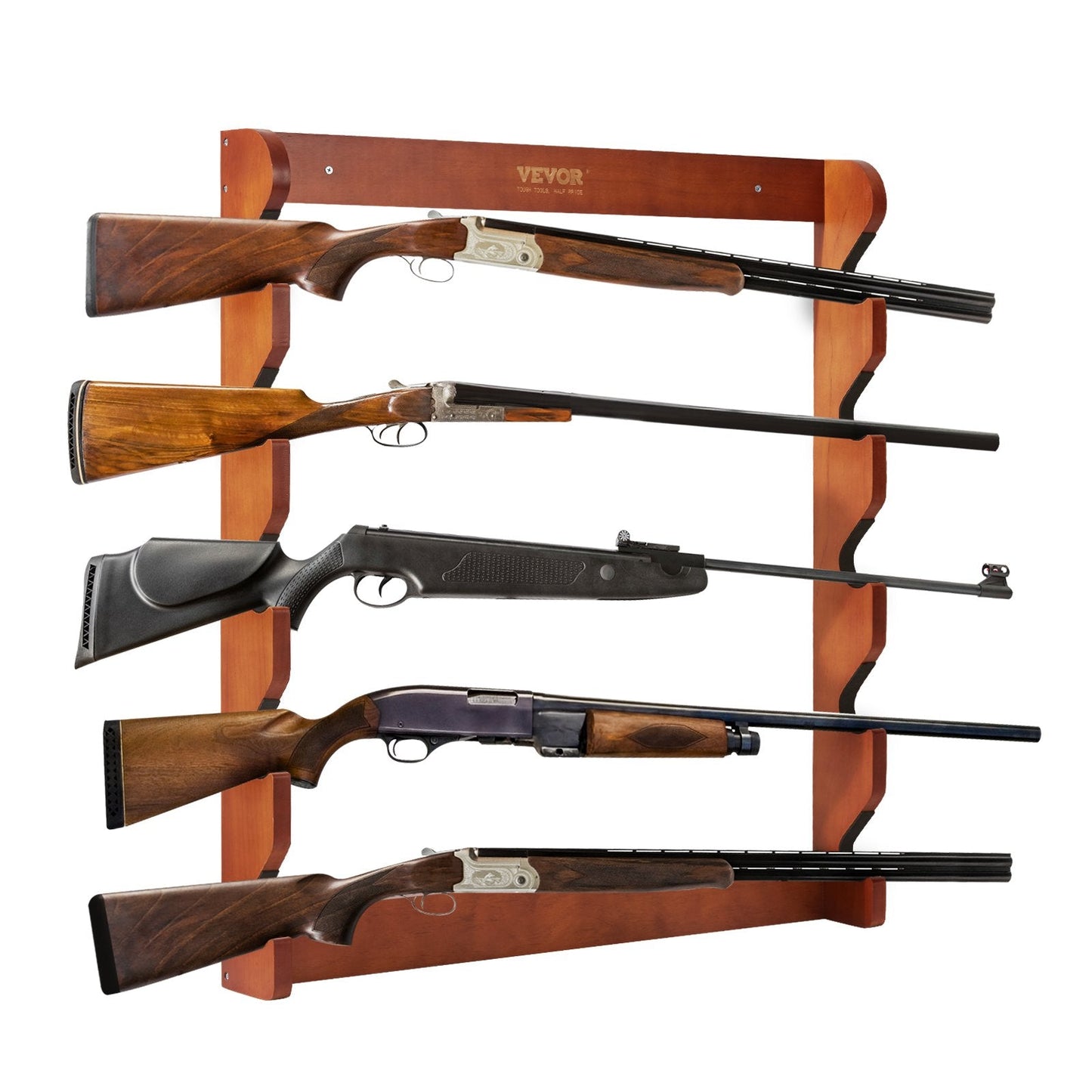 Wooden Wall Mount Gun Rack for 5 Rifles, 60 kg Capacity, Light Red Pine