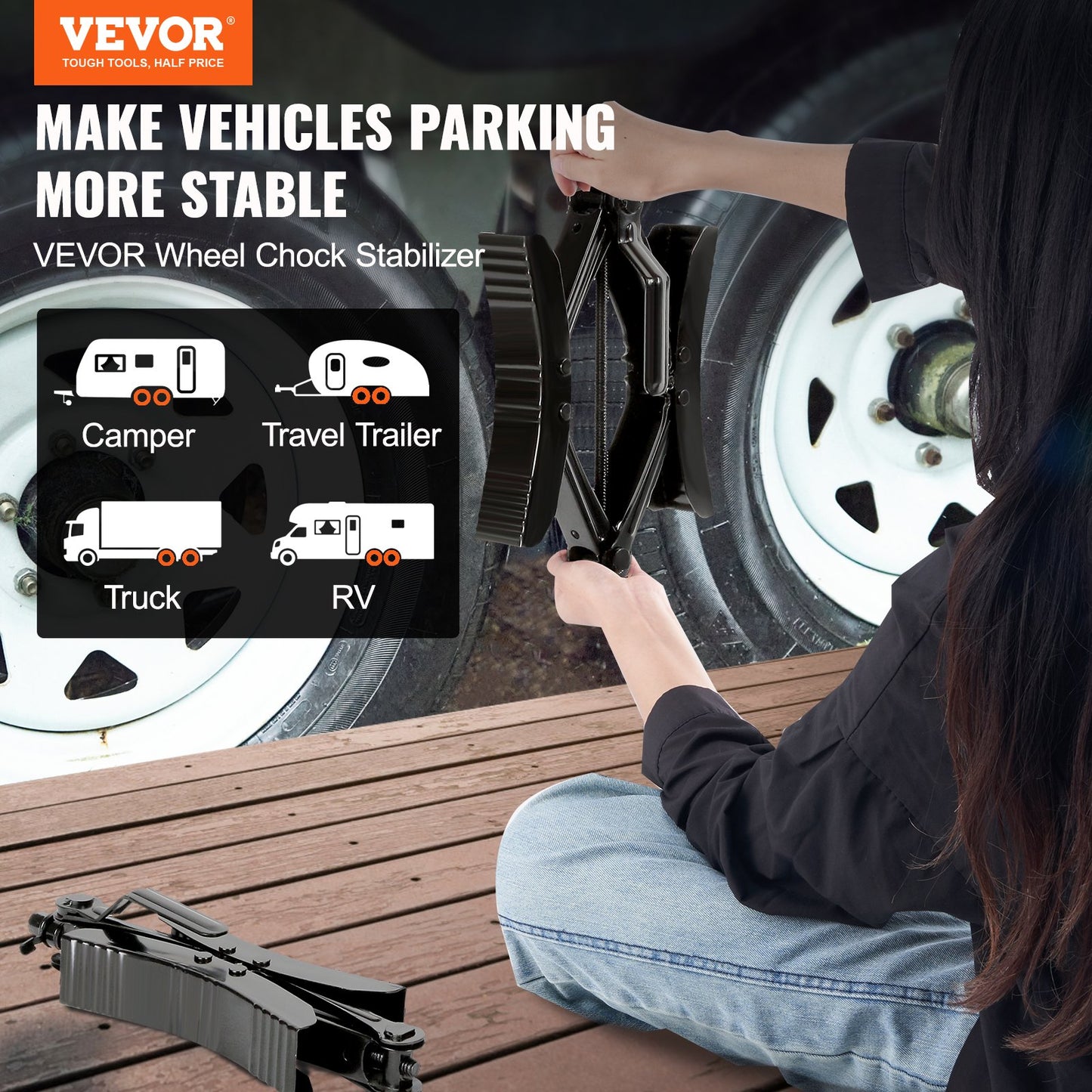VEVOR H-Chock Wheel Stabilizer Trailer RV Tire Chock with Ratchet Wrench 2 PCS