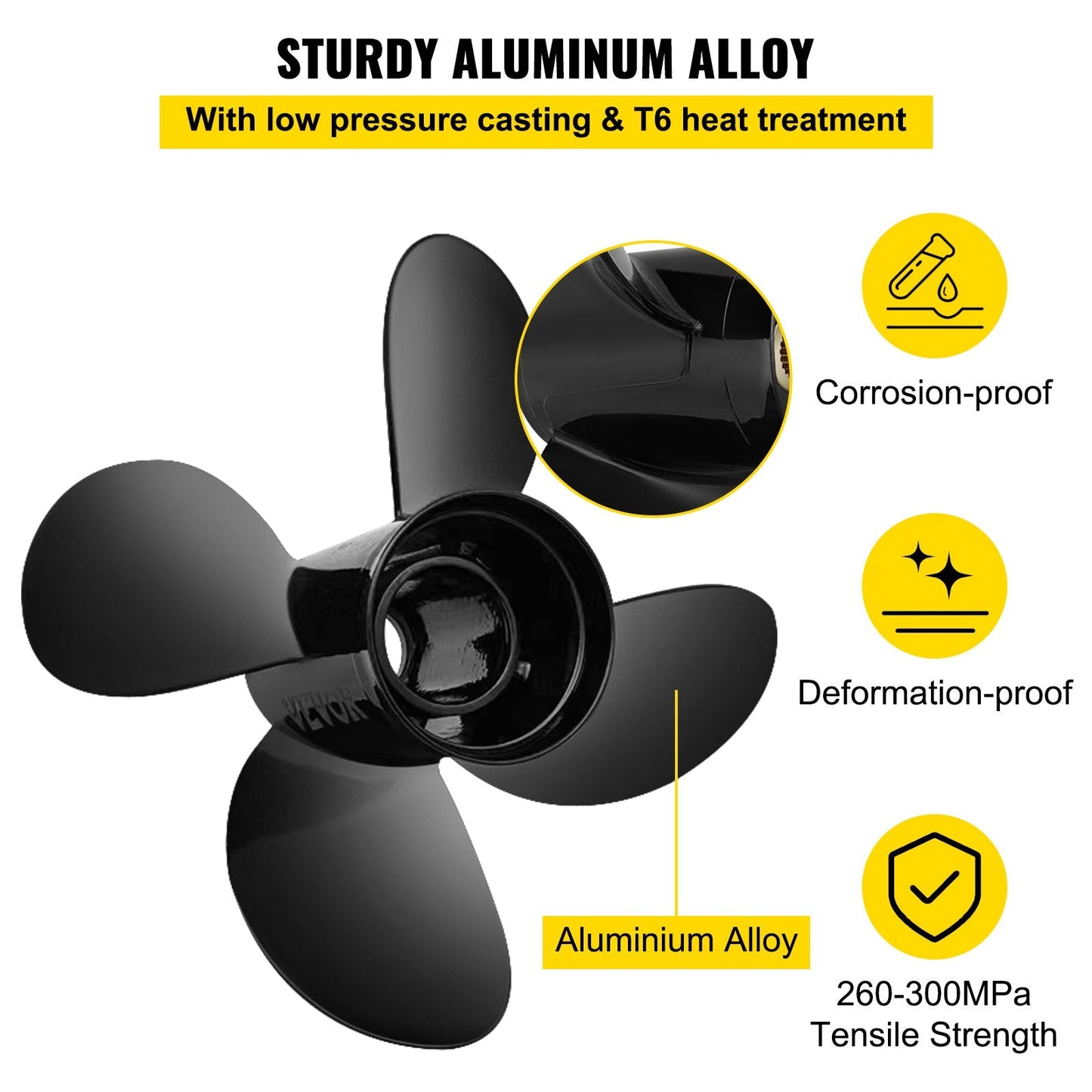 Aluminum Outboard Propeller, 4 Blades, 35.6 cm x 48.3 cm, for 135-300HP Motors