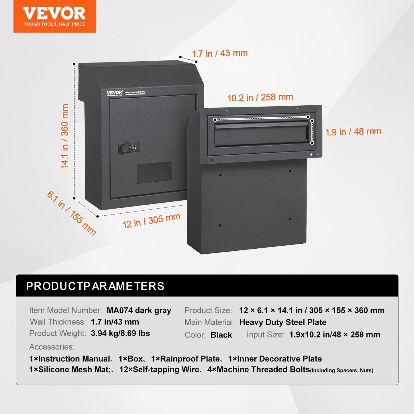 VEVOR Through The Door Key Drop Box, Heavy Duty Steel Through the Door Mailbox with