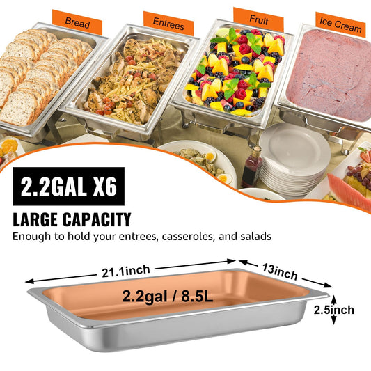 Full-Size Hotel Pans, 0.065m Deep, 6-Pack Stainless Steel Steam Table Pans