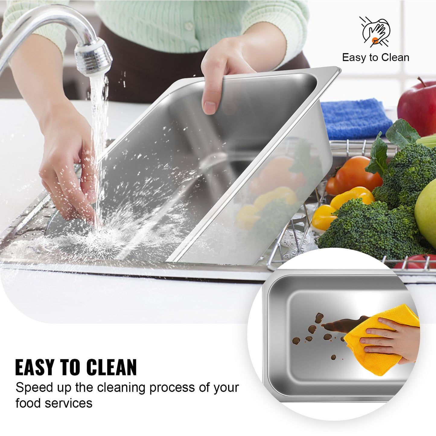 VEVOR Hotel Pan Full Size 6-Inch, Steam Table Pan 6 Pack, 22 Gauge/0.8mm Thick Stainless