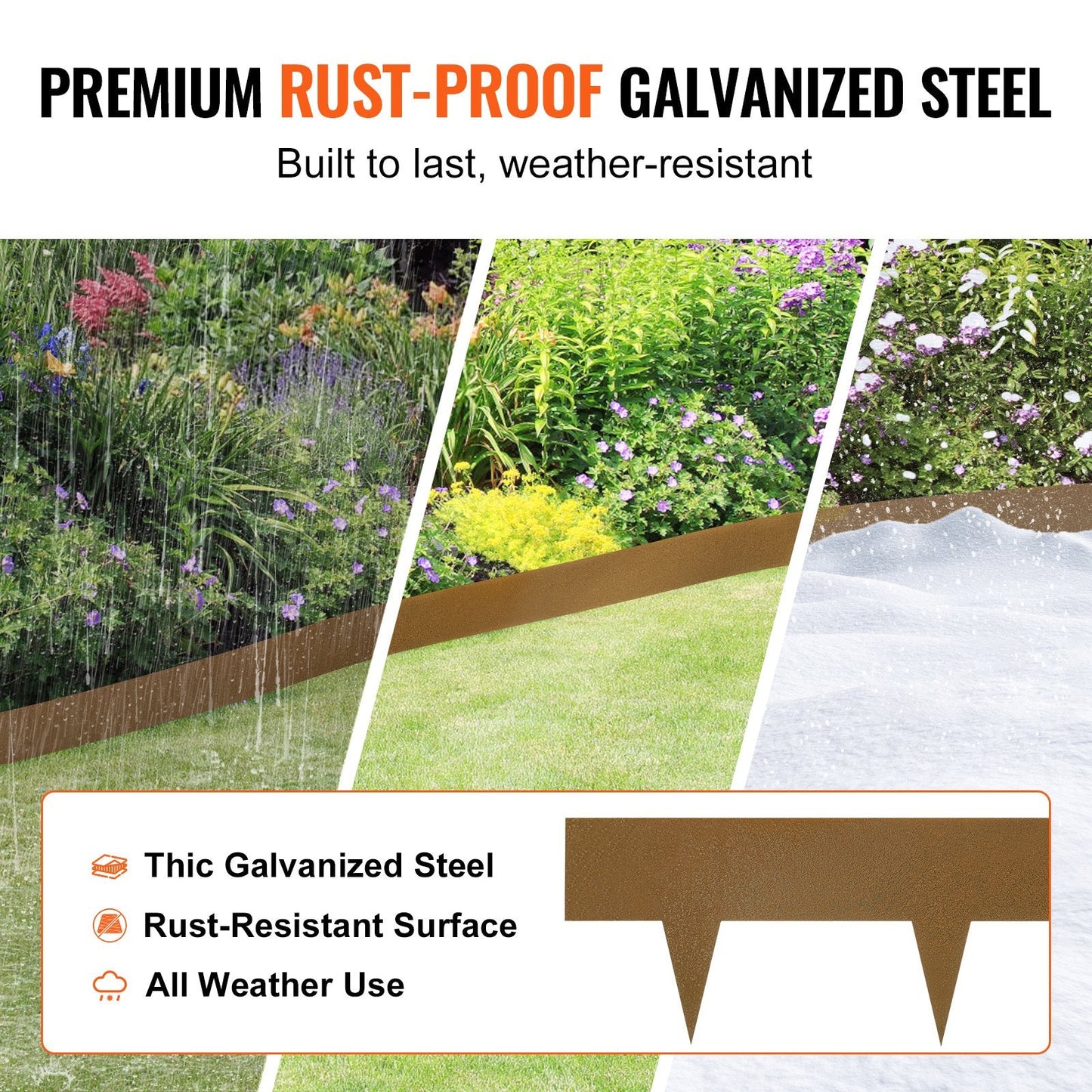 Rustic Brown Steel Garden Edging, 10-Pack, 1m x 5cm, Bendable Metal Borders