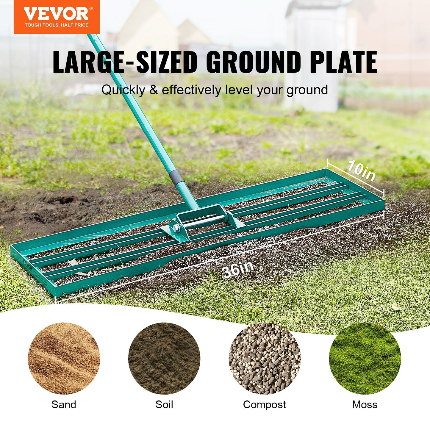 VEVOR Lawn Leveling Rake, 36"x10" Level Lawn Tool, Heavy-duty Lawn Leveler with