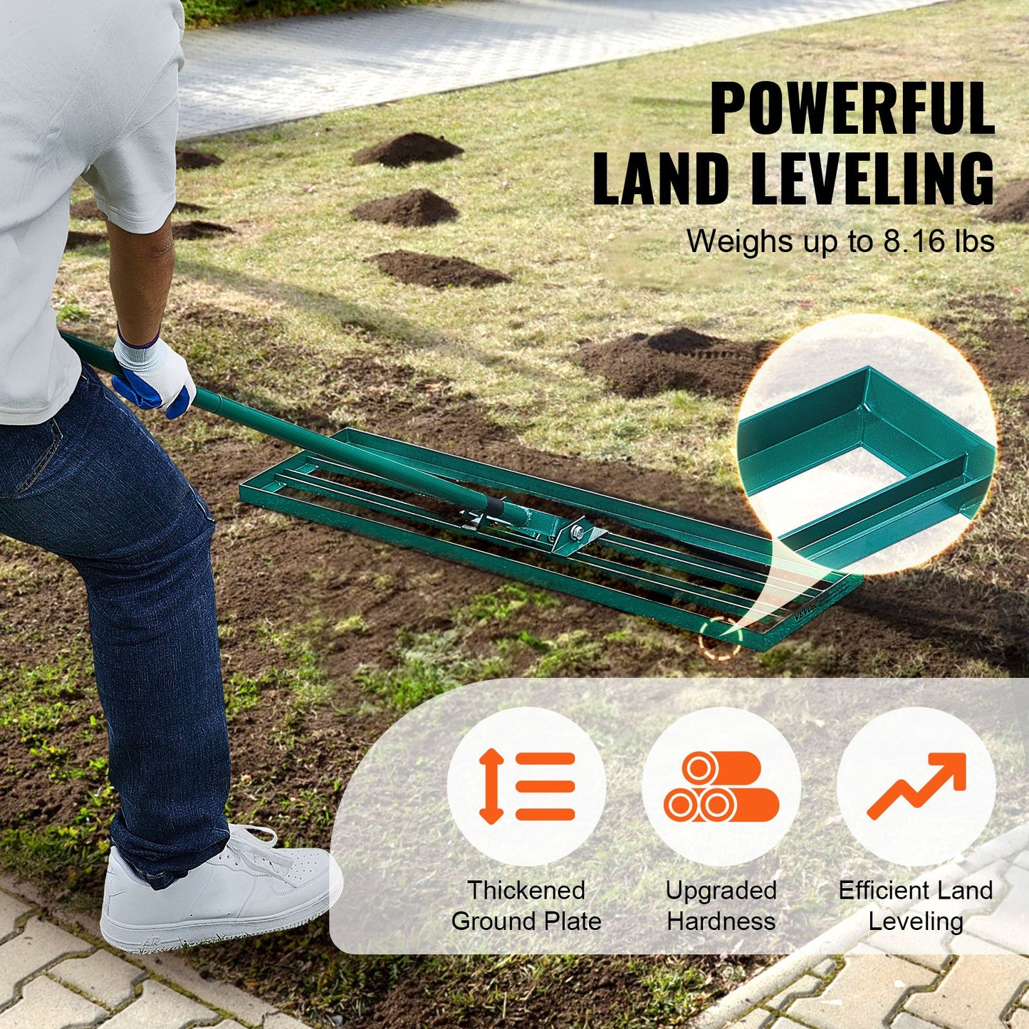 VEVOR Lawn Leveling Rake, 36"x10" Level Lawn Tool, Heavy-duty Lawn Leveler with