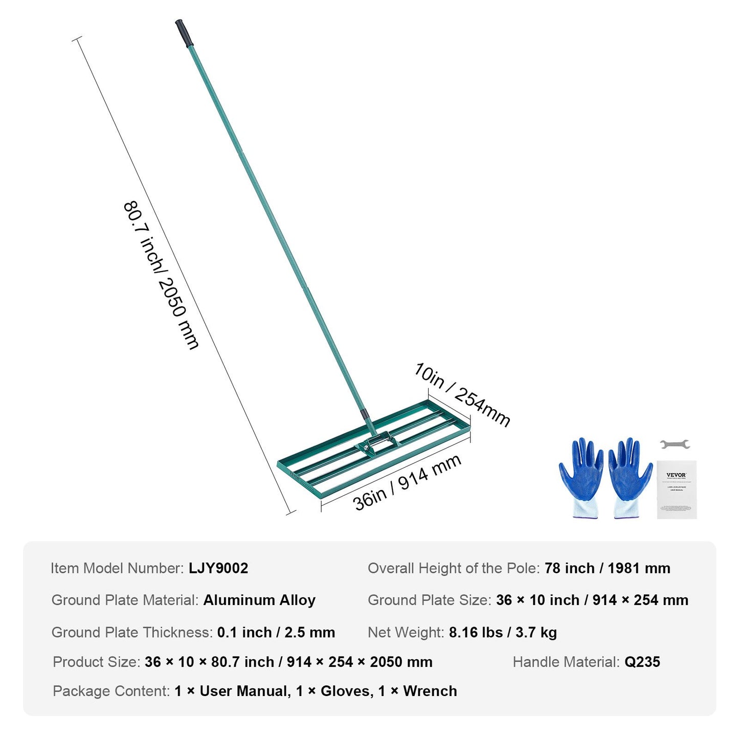 VEVOR Lawn Leveling Rake, 36"x10" Level Lawn Tool, Heavy-duty Lawn Leveler with