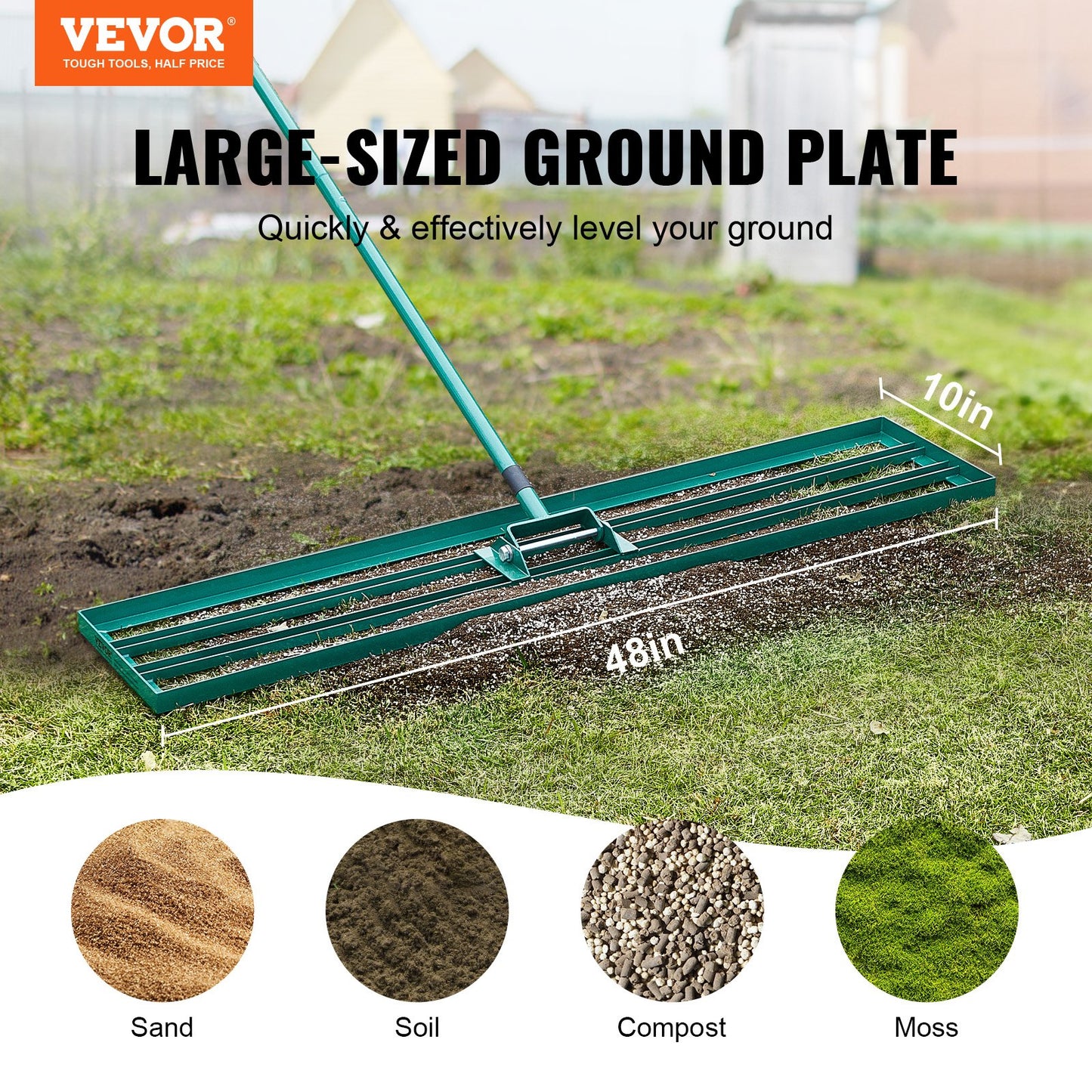 VEVOR Lawn Leveling Rake, 48"x10" Level Lawn Tool, Heavy-duty Lawn Leveler with