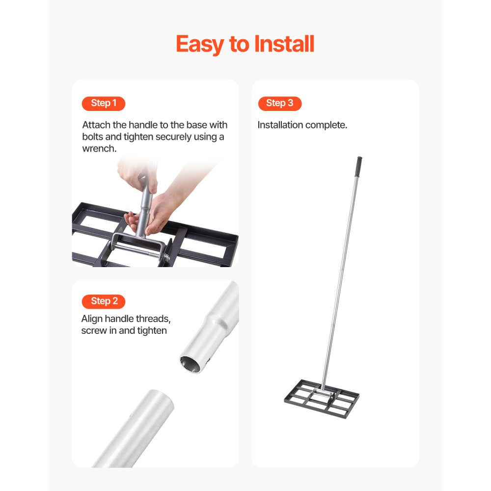 254 x 430 mm Lawn Leveling Rake 1980 mm Adjustable Handle for Yard Golf Court