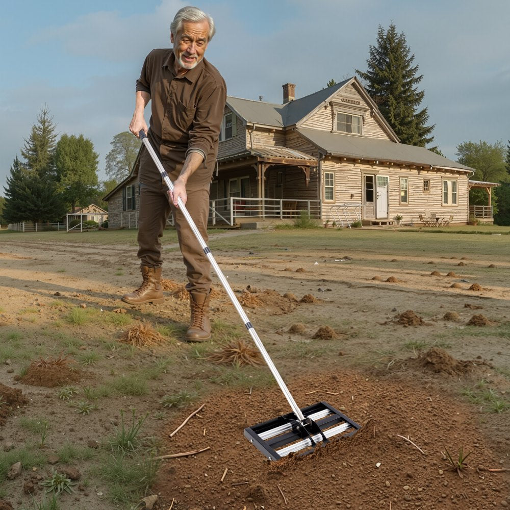 254 x 430 mm Lawn Leveling Rake with 1610 mm Adjustable Handle for Yard Garden