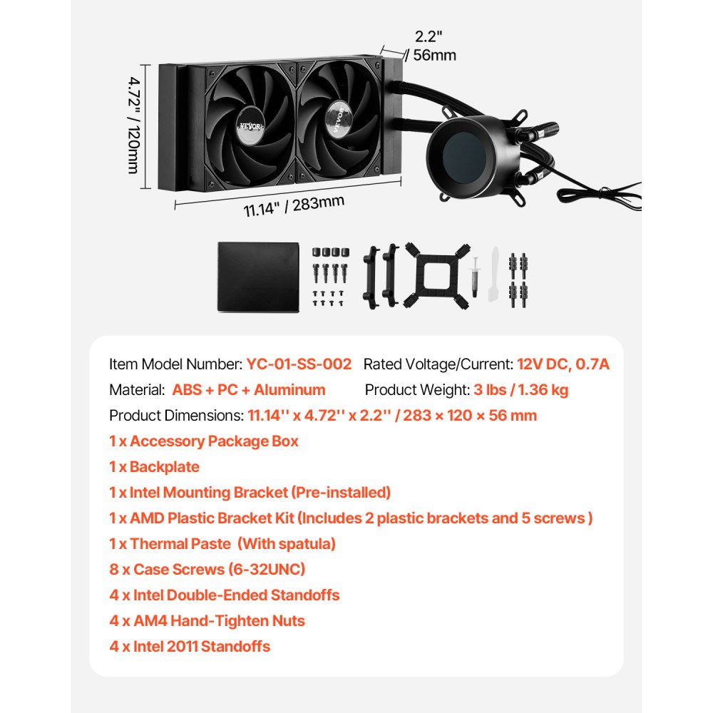 VEVOR CPU Liquid Cooler AIO CPU Water Cooler with 120 mm PWN Fans for Intel AMD
