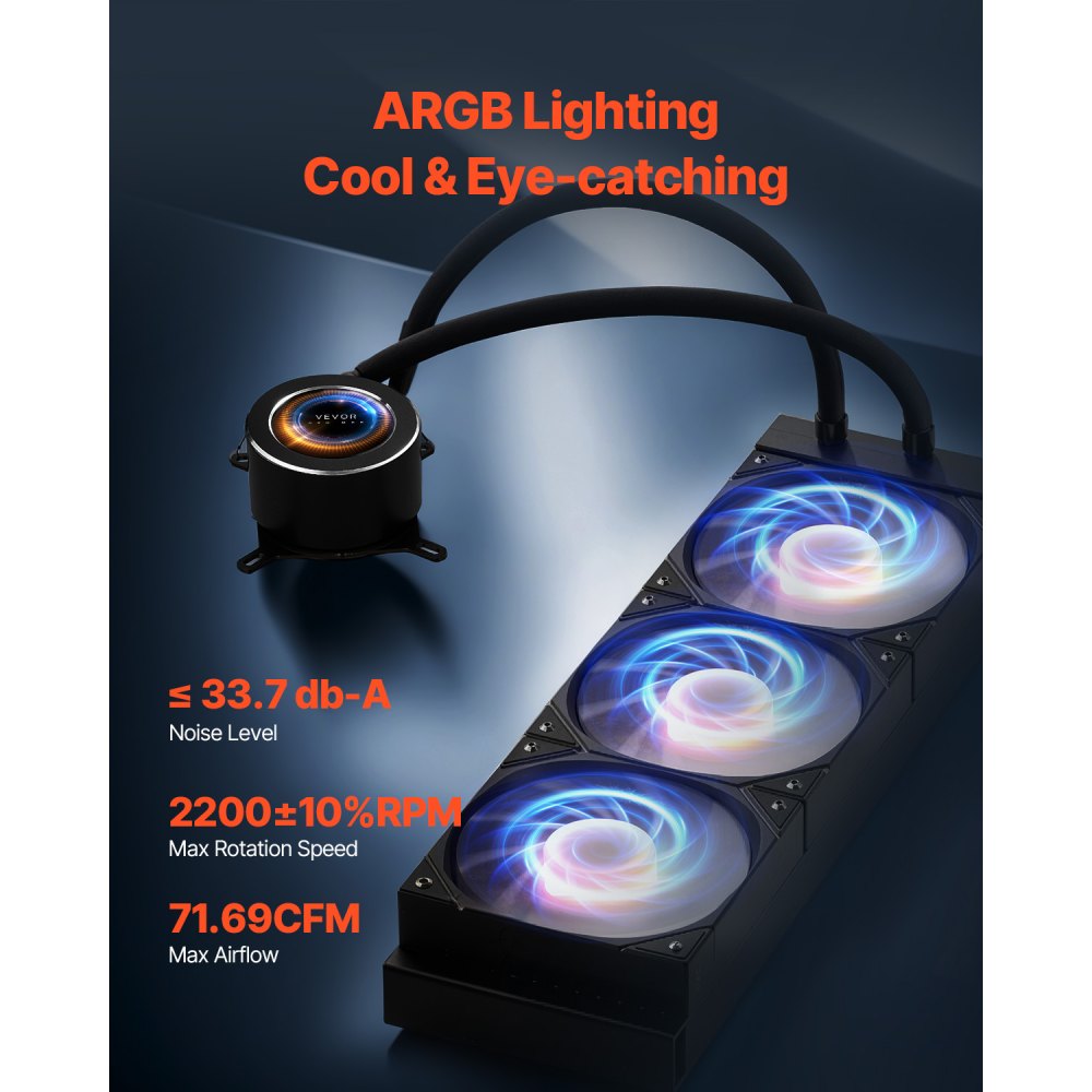 VEVOR CPU Liquid Cooler AIO CPU Water Cooler with ARGB Light & 3 PWN Fans(120mm)