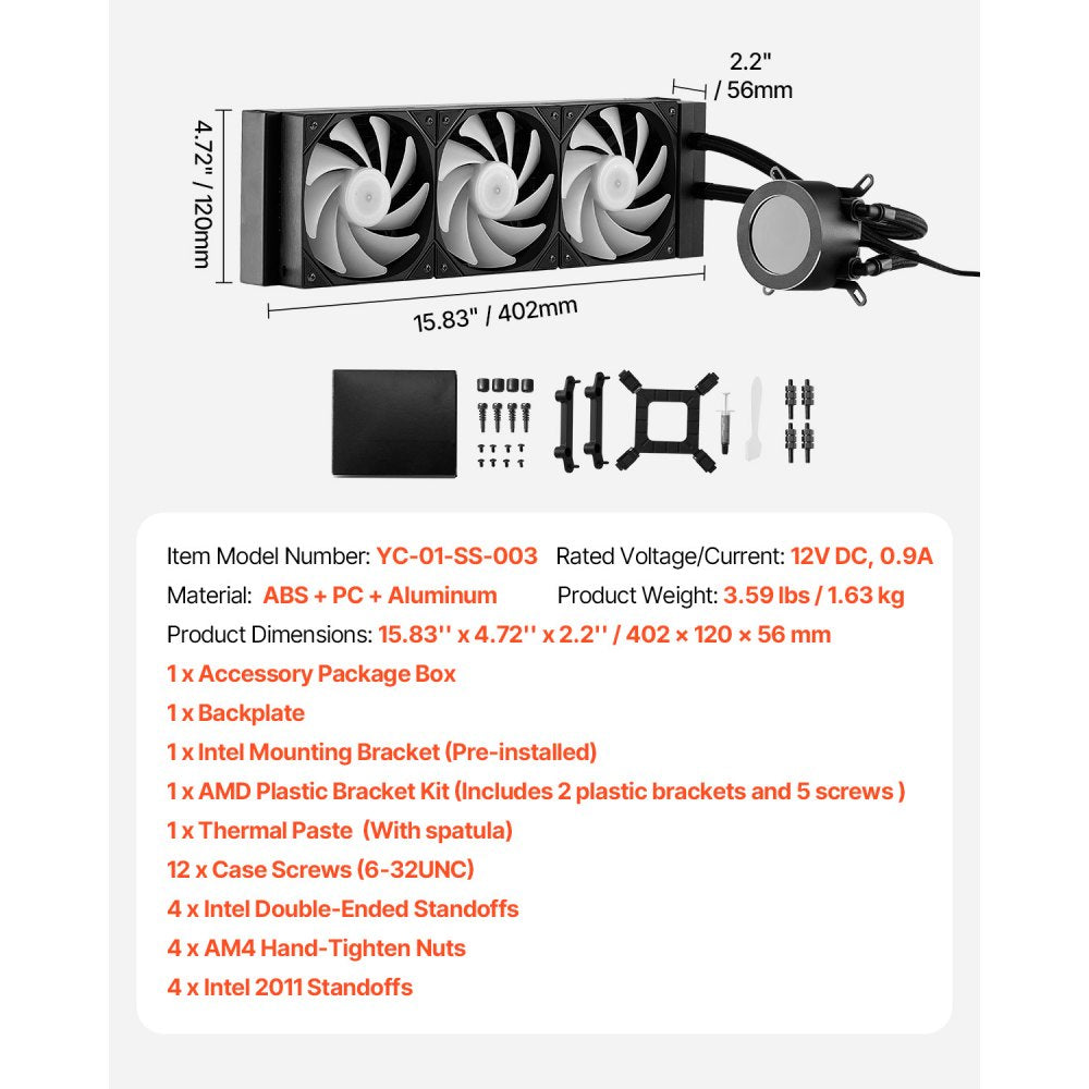 VEVOR CPU Liquid Cooler AIO CPU Water Cooler with ARGB Light & 3 PWN Fans(120mm)