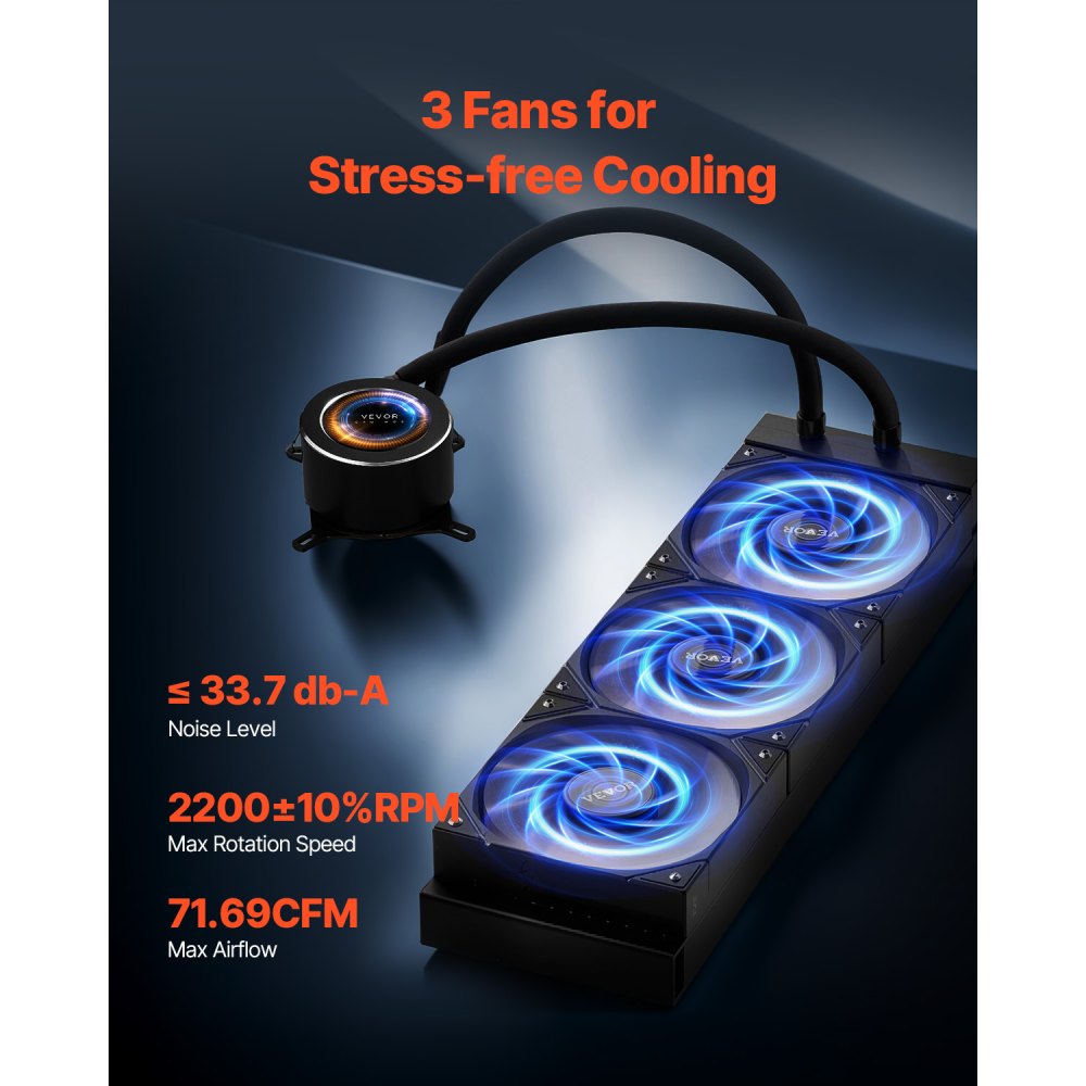 VEVOR CPU Liquid Cooler AIO CPU Water Cooler with 3 PWN Fans(120 mm) Intel AMD