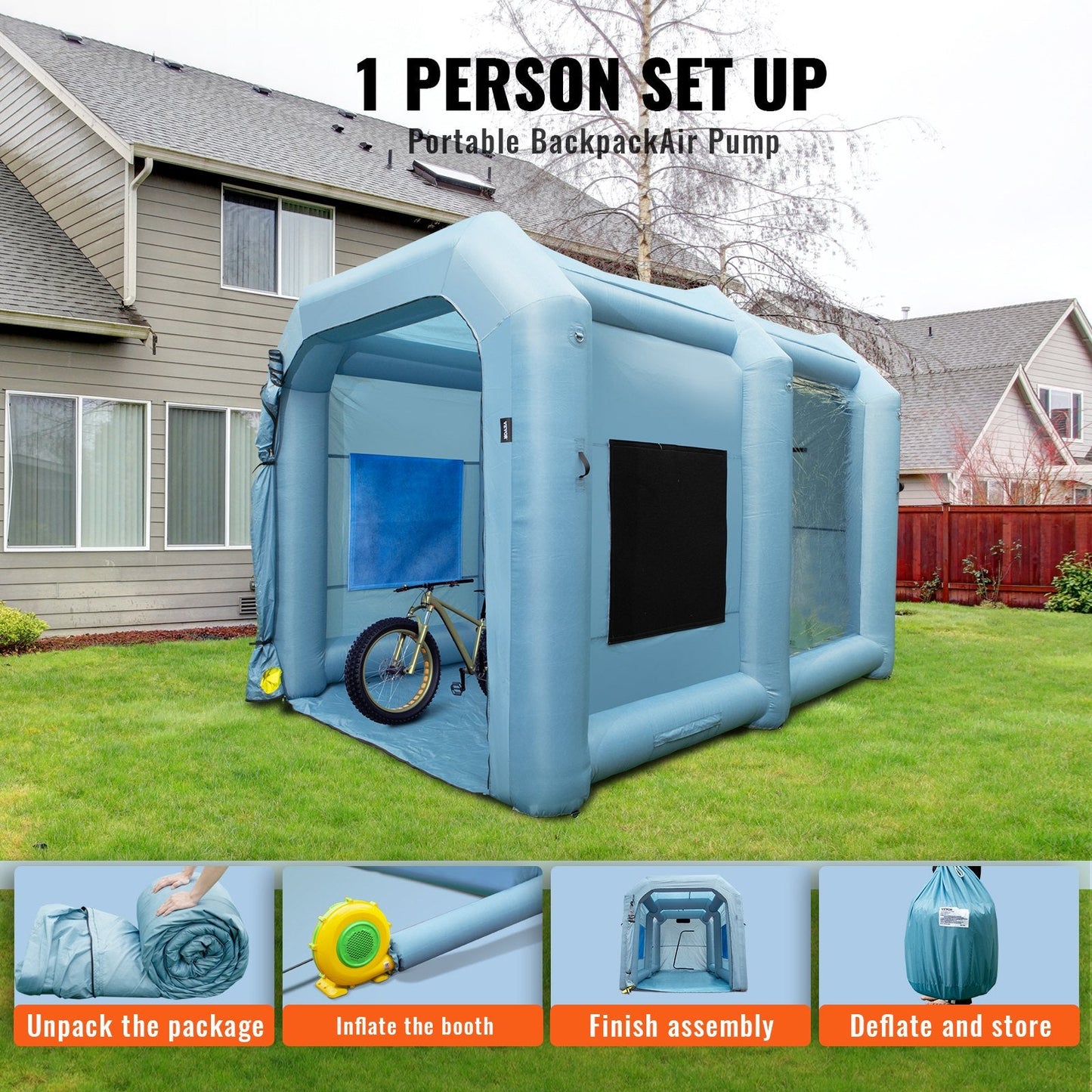 Inflatable Car Paint Tent with Filter System & 950W Blower, 4 x 2.95 x 2.75 m