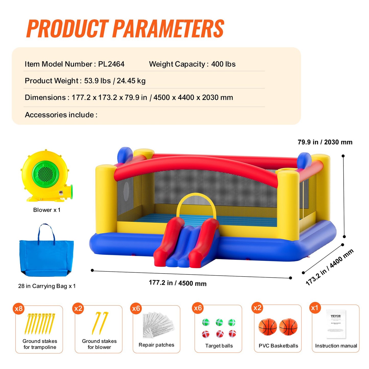 VEVOR Inflatable Bounce House, Outdoor High Quality Playhouse Trampoline, Jumping