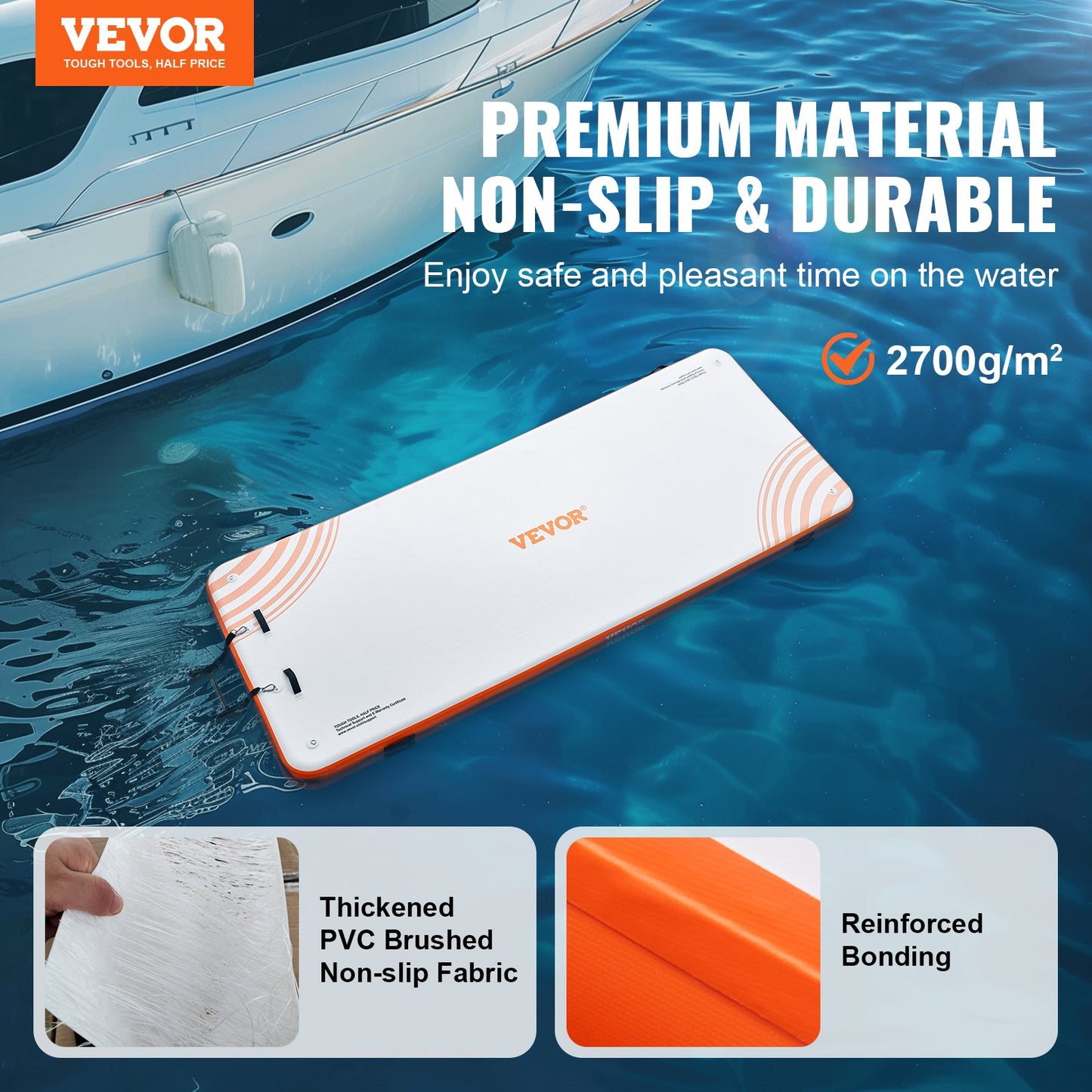 VEVOR Inflatable Floating Dock, 15 x 6FT Inflatable Dock Platform, Non-Slip Water