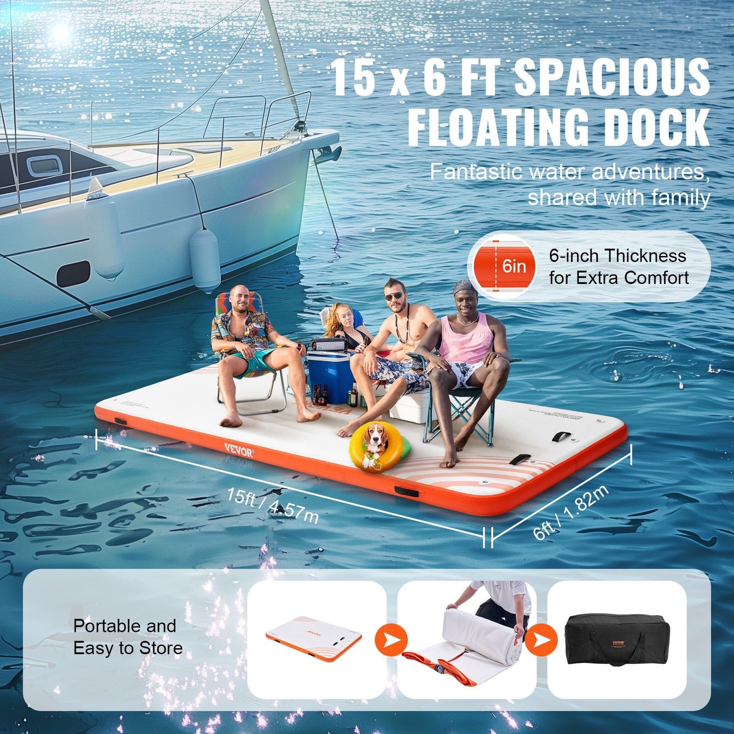 Inflatable Floating Dock Platform with Ladder, 4.57 x 1.82 m, Non-Slip Surface