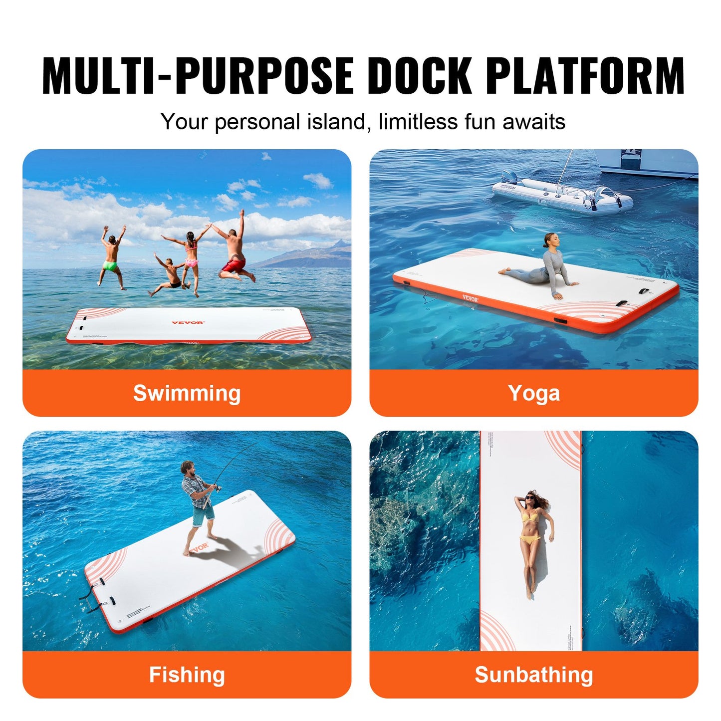 VEVOR Inflatable Floating Dock, 15 x 6FT Inflatable Dock Platform, Non-Slip Water