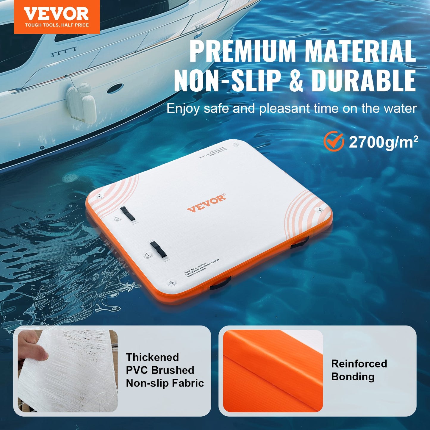 VEVOR Inflatable Floating Dock, 6 x 5FT Inflatable Dock Platform, Non-Slip Water