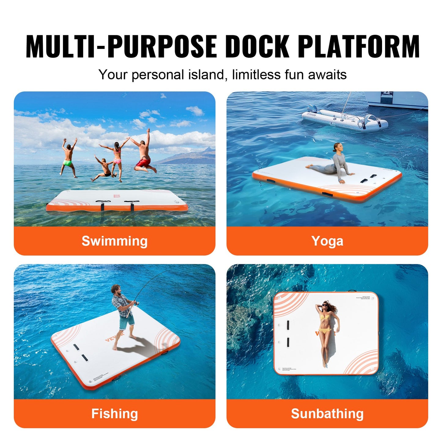 VEVOR Inflatable Floating Dock, 6 x 5FT Inflatable Dock Platform, Non-Slip Water