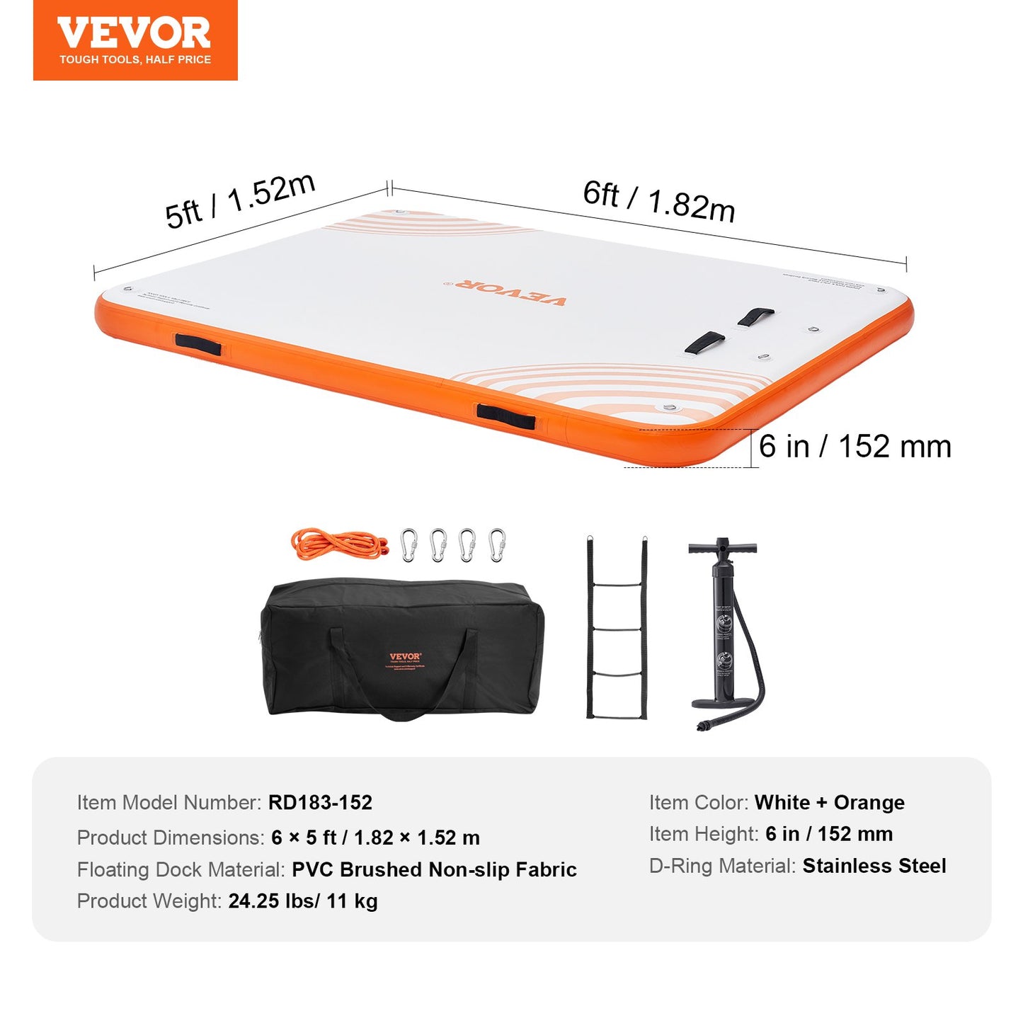 VEVOR Inflatable Floating Dock, 6 x 5FT Inflatable Dock Platform, Non-Slip Water