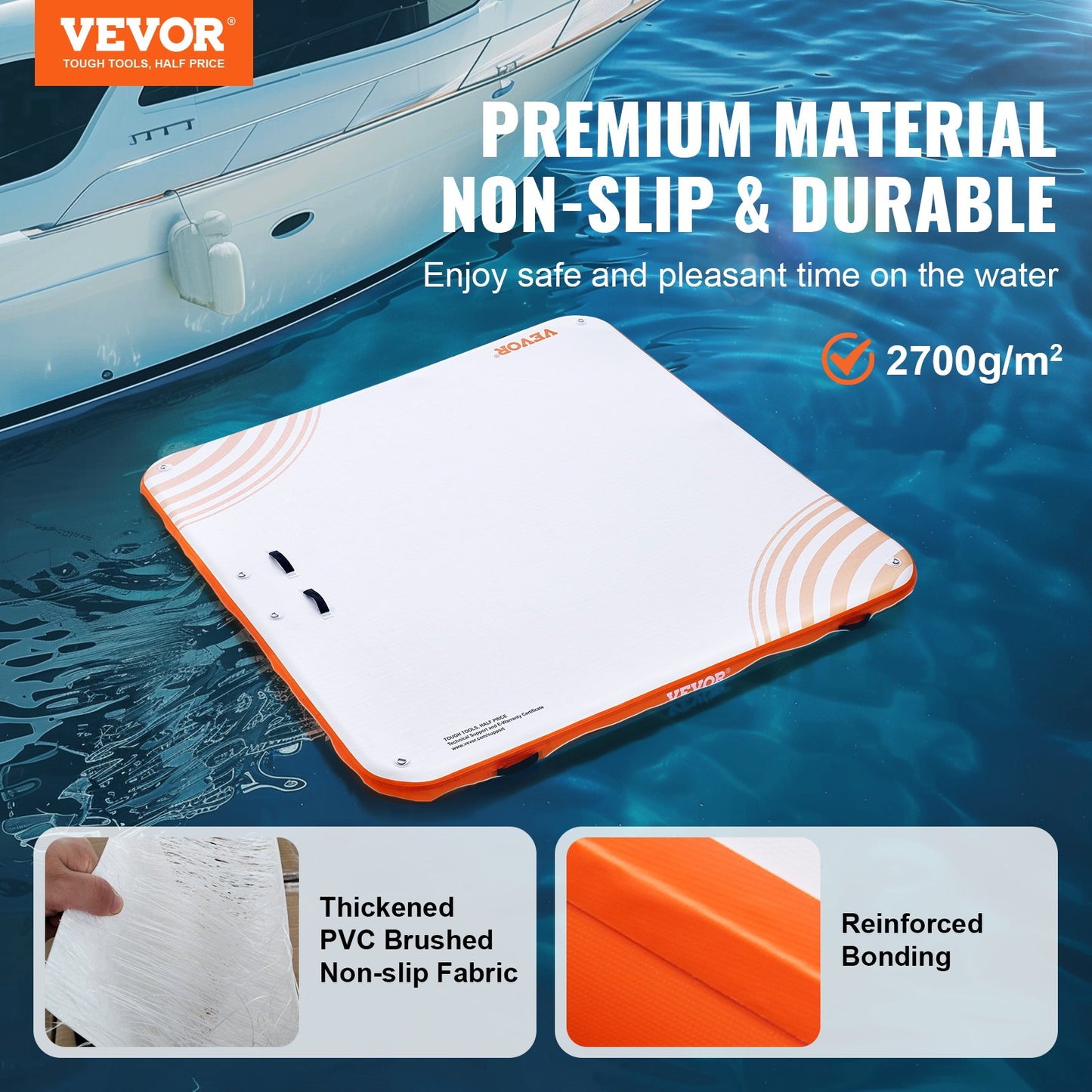 VEVOR Inflatable Floating Dock, 7 x 7FT Inflatable Dock Platform, Non-Slip Water