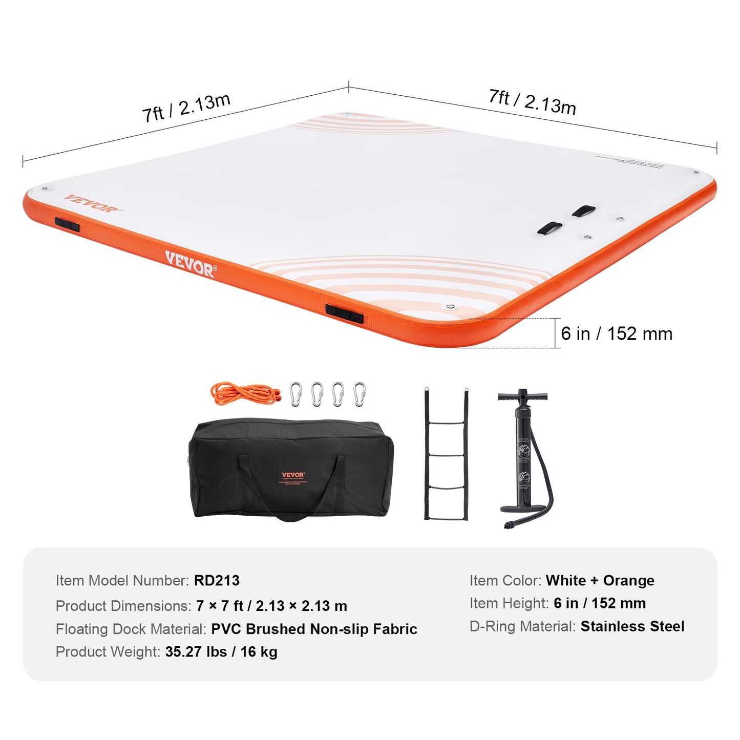 VEVOR Inflatable Floating Dock, 7 x 7FT Inflatable Dock Platform, Non-Slip Water