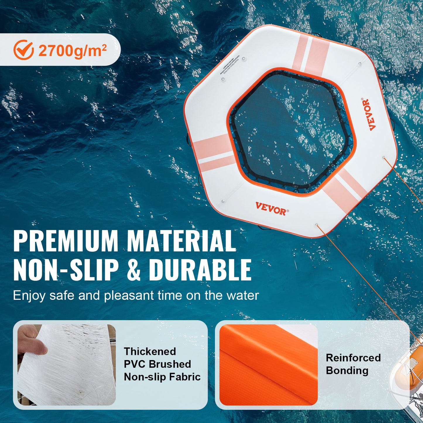 VEVOR Inflatable Floating Dock, ø2.59 m Inflatable Dock Platform with ø1.52 m Trampoline