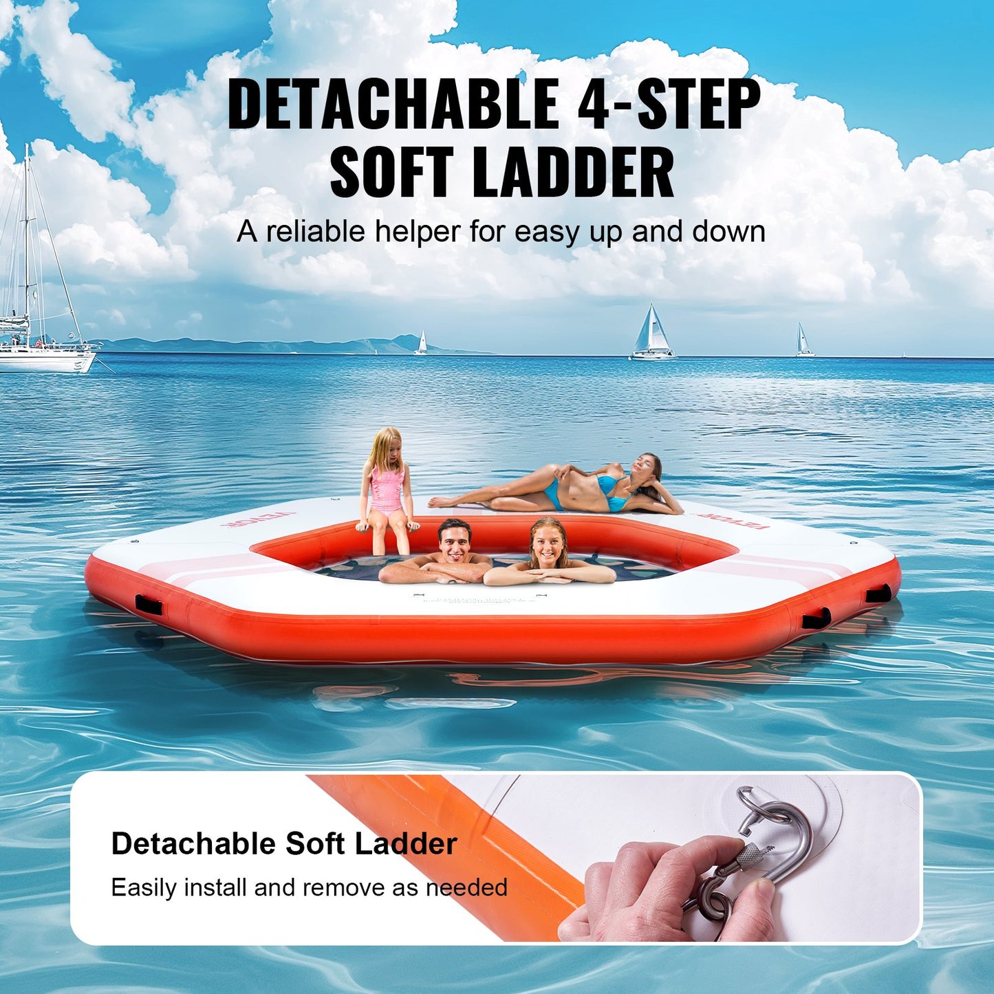 VEVOR Inflatable Floating Dock, ø2.59 m Inflatable Dock Platform with ø1.52 m Trampoline