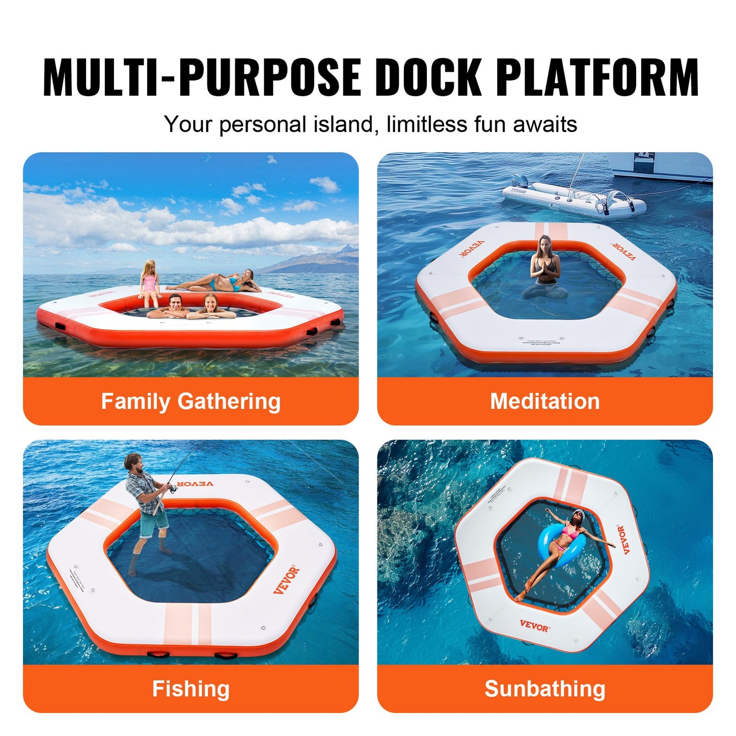 VEVOR Inflatable Floating Dock, ø2.59 m Inflatable Dock Platform with ø1.52 m Trampoline
