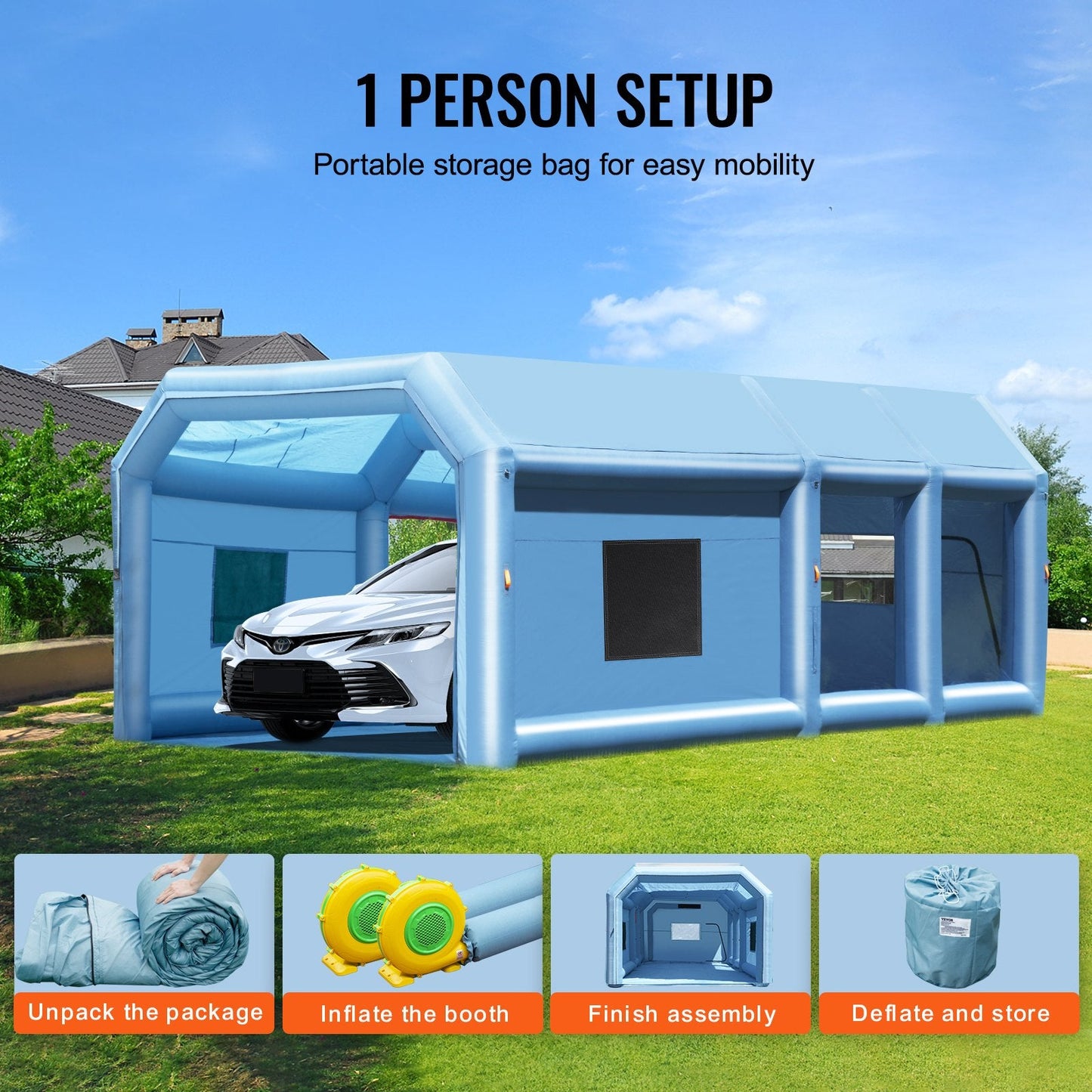 Inflatable Paint Booth 8x4.5x3m with Dual Blowers and Filtration System