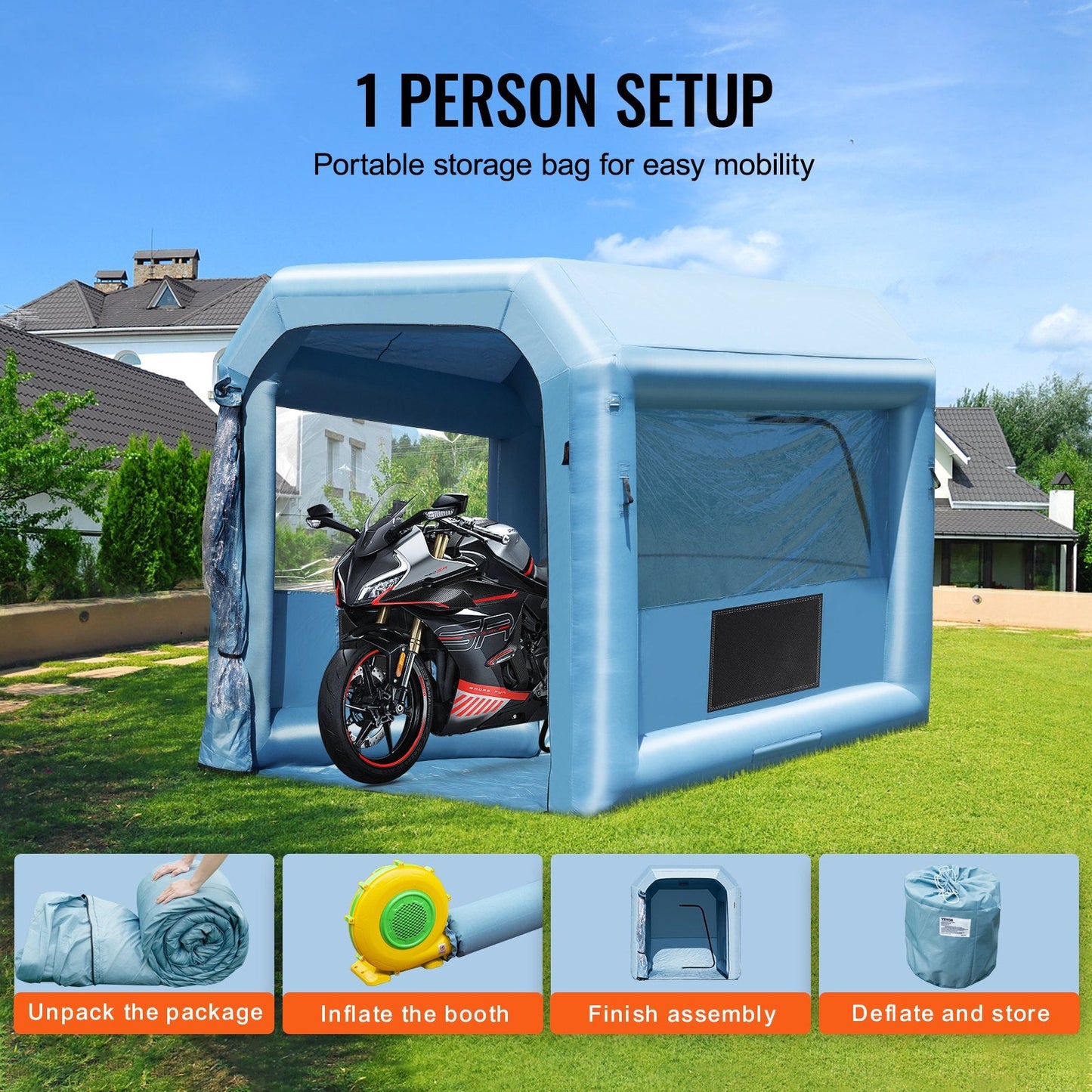 Portable 3x2.5x2.5m Inflatable Paint Booth with 550W Blower and Efficient Filtration