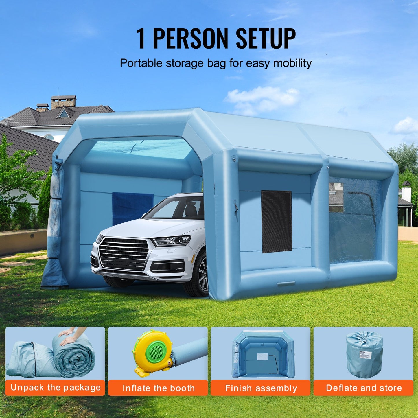 VEVOR Inflatable Paint Booth 21x13.5x9.8ft Inflatable Spray Booth 1100W Blower
