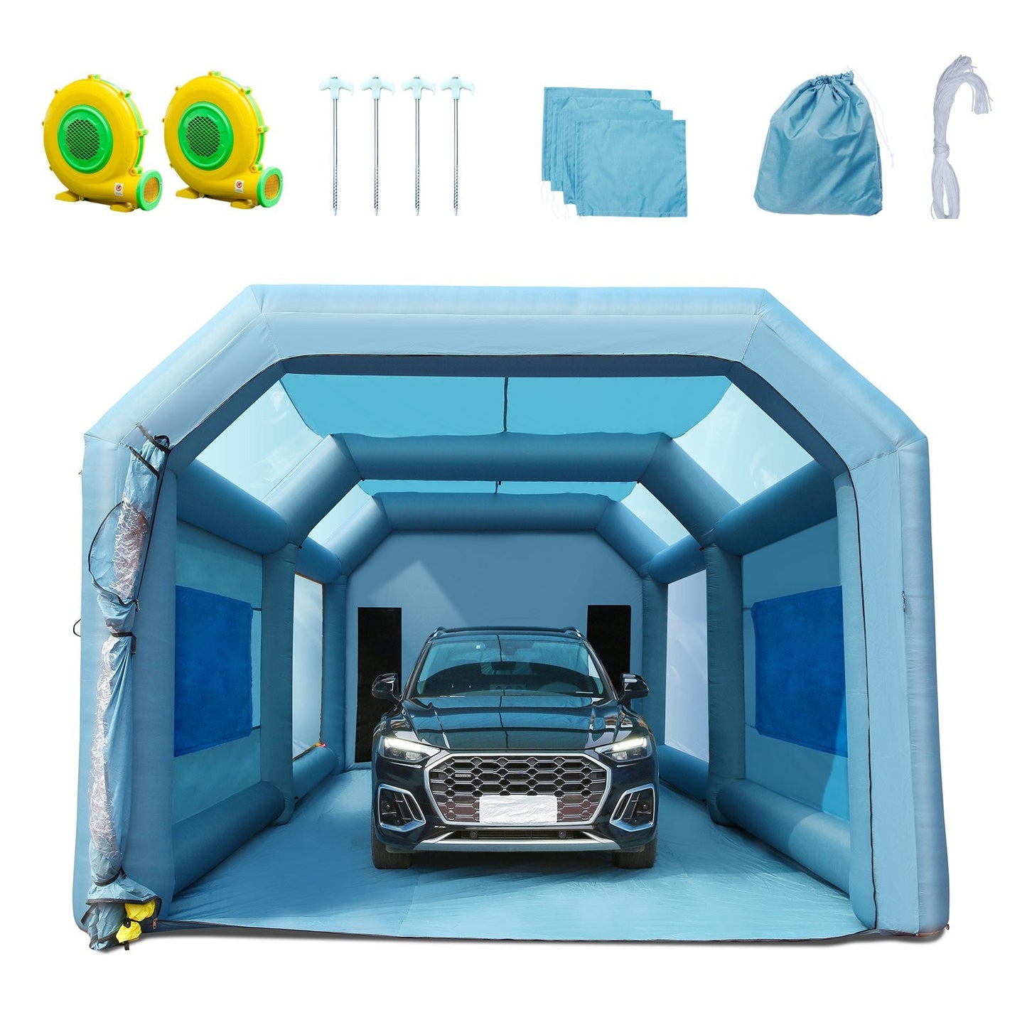Inflatable Car Paint Tent with Filter System and Dual Blowers, 8x4.5x3.3m