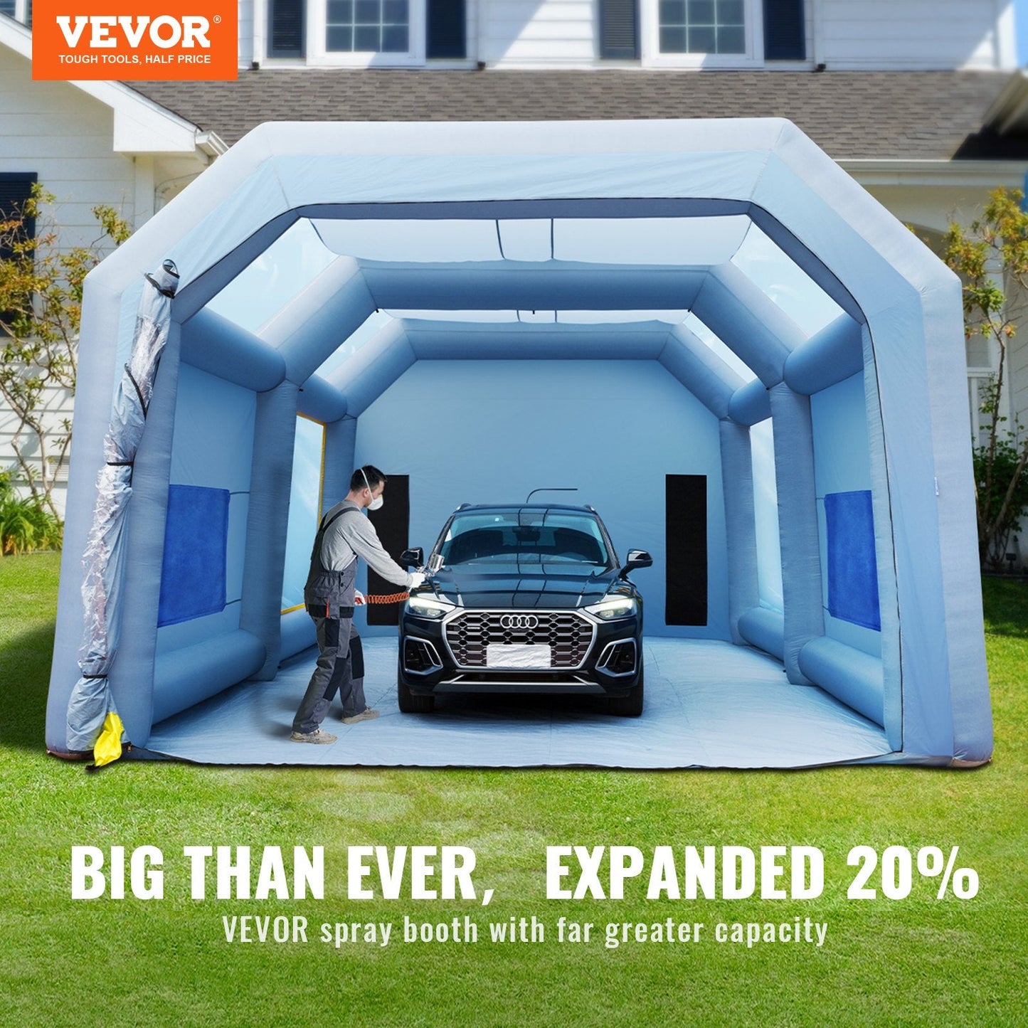 Inflatable Car Paint Tent with Filter System & Blowers, 10x6x4m, Blue