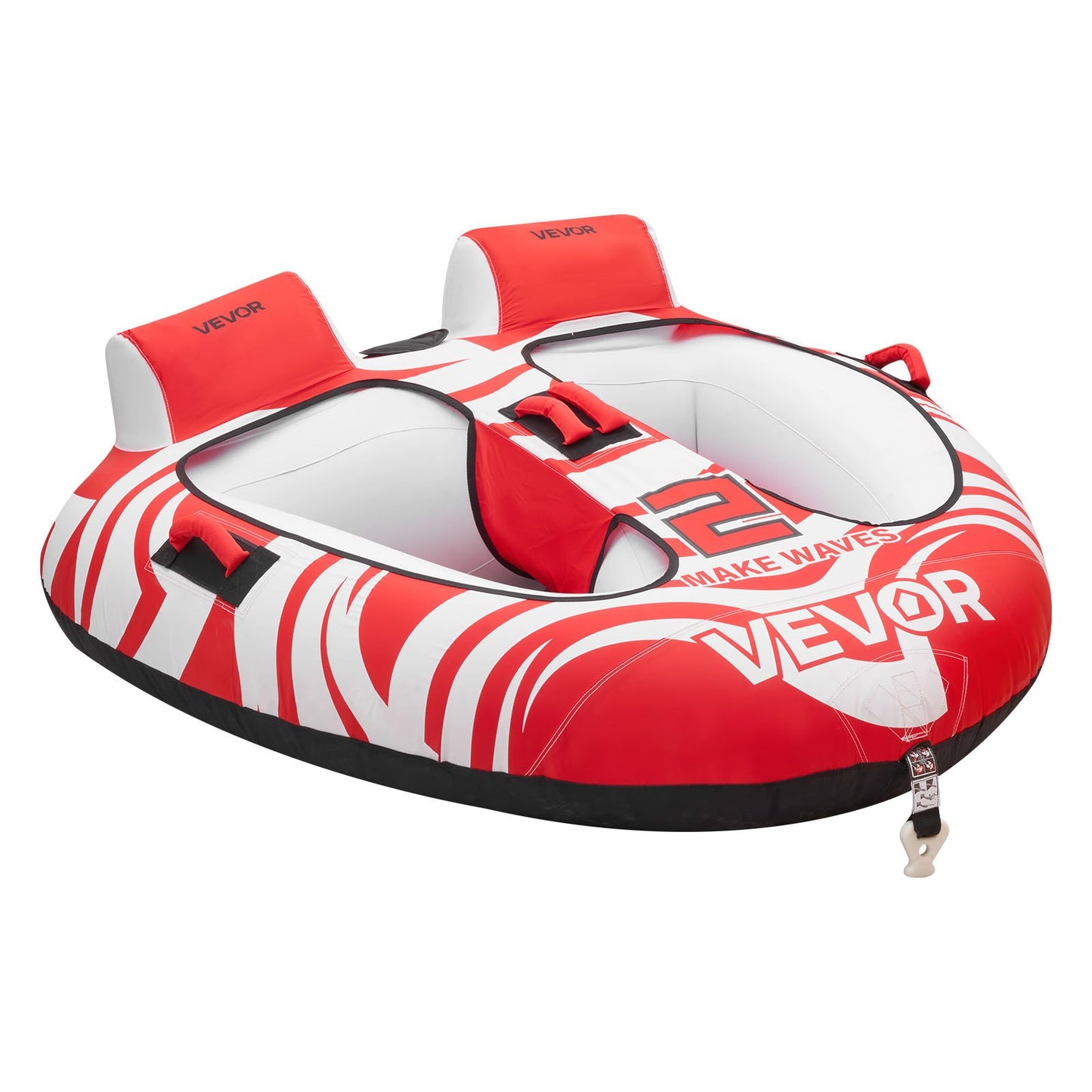Towable Tubes for Boating, 2-Rider Inflatable Boat Tubes and Towables, 154 kg Capacity Water Sport Tubes for Boat to Pull - with 2 Cockpits, Full Nylon Cover, Padded Grab Handles & Safety Valve