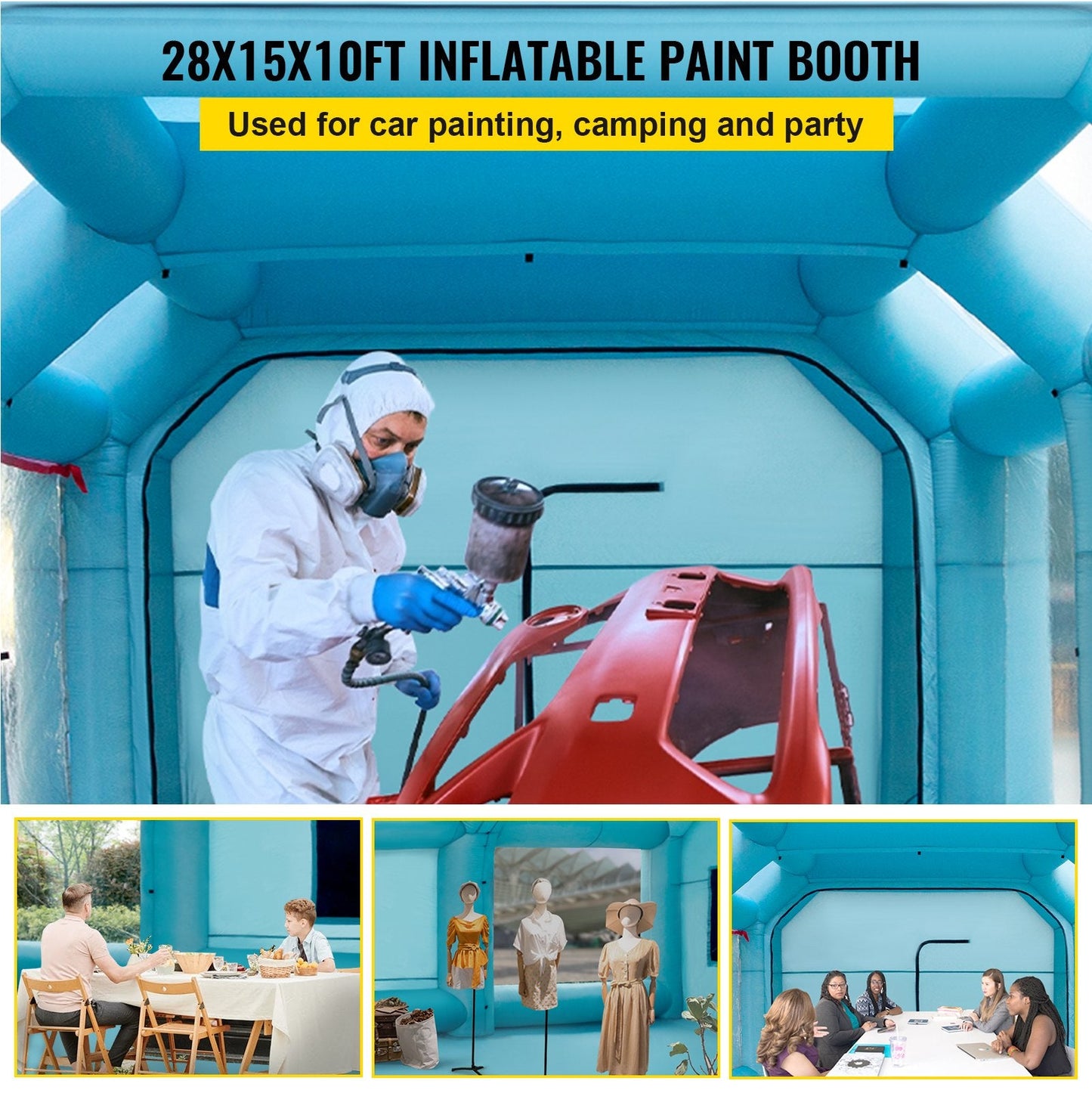 Portable Inflatable Car Paint Tent with Air Filter System, 8.5 x 4.6 x 3 m