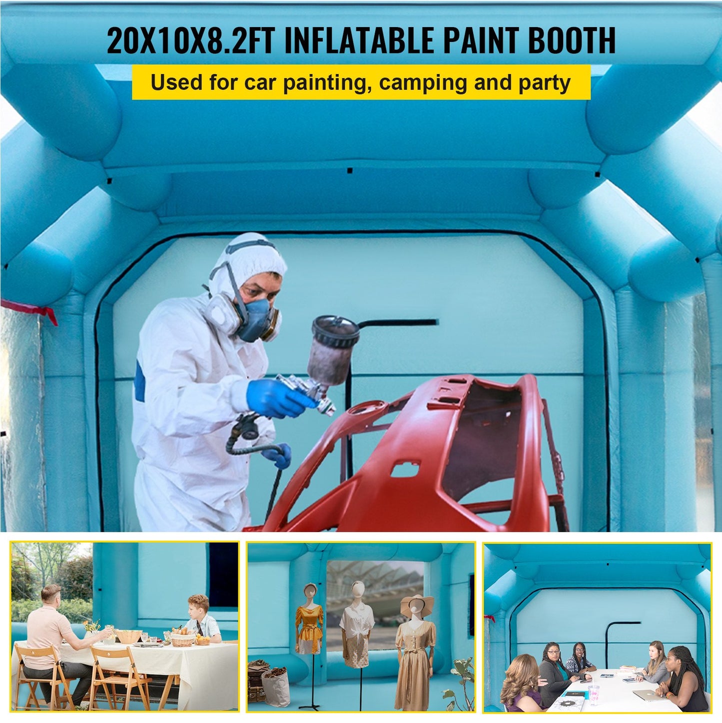 VEVOR Inflatable Spray Booth Car Paint Tent 6x3x2.5m Filter System 2 Blowers