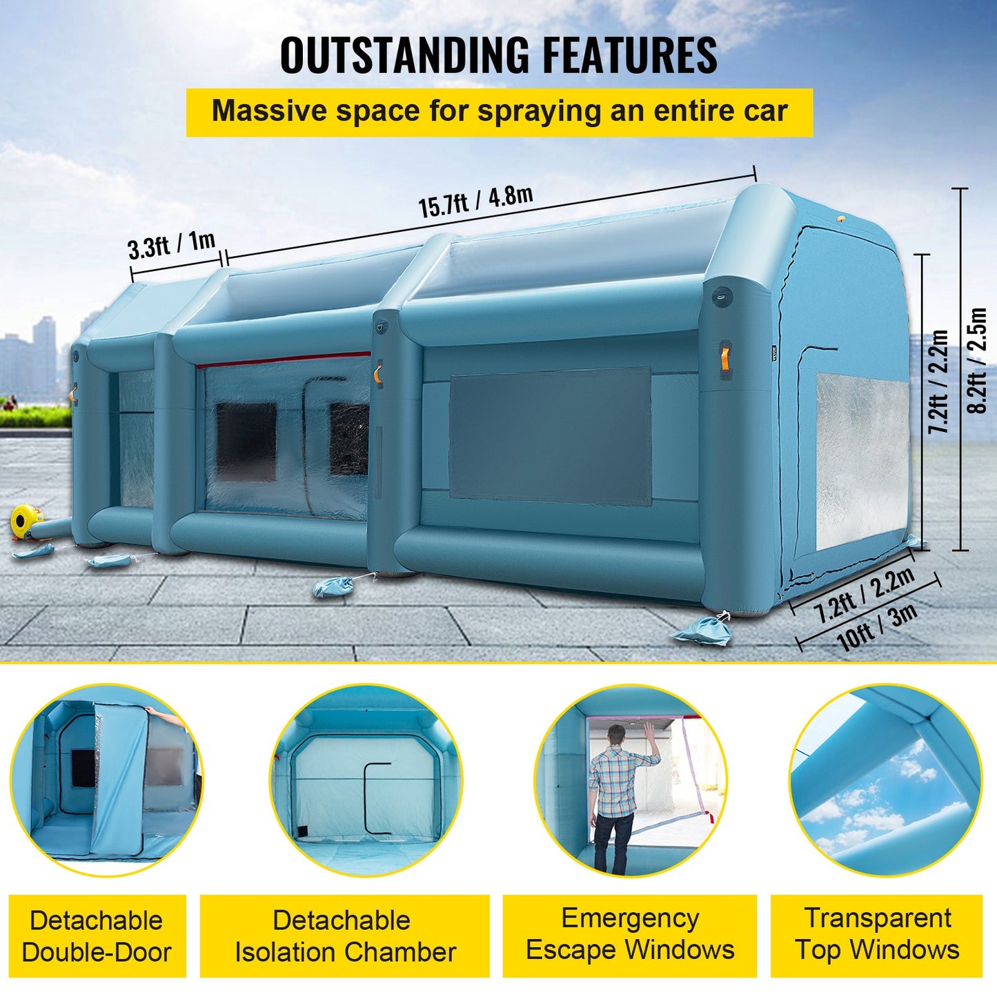 VEVOR Inflatable Spray Booth Car Paint Tent 6x3x2.5m Filter System 2 Blowers