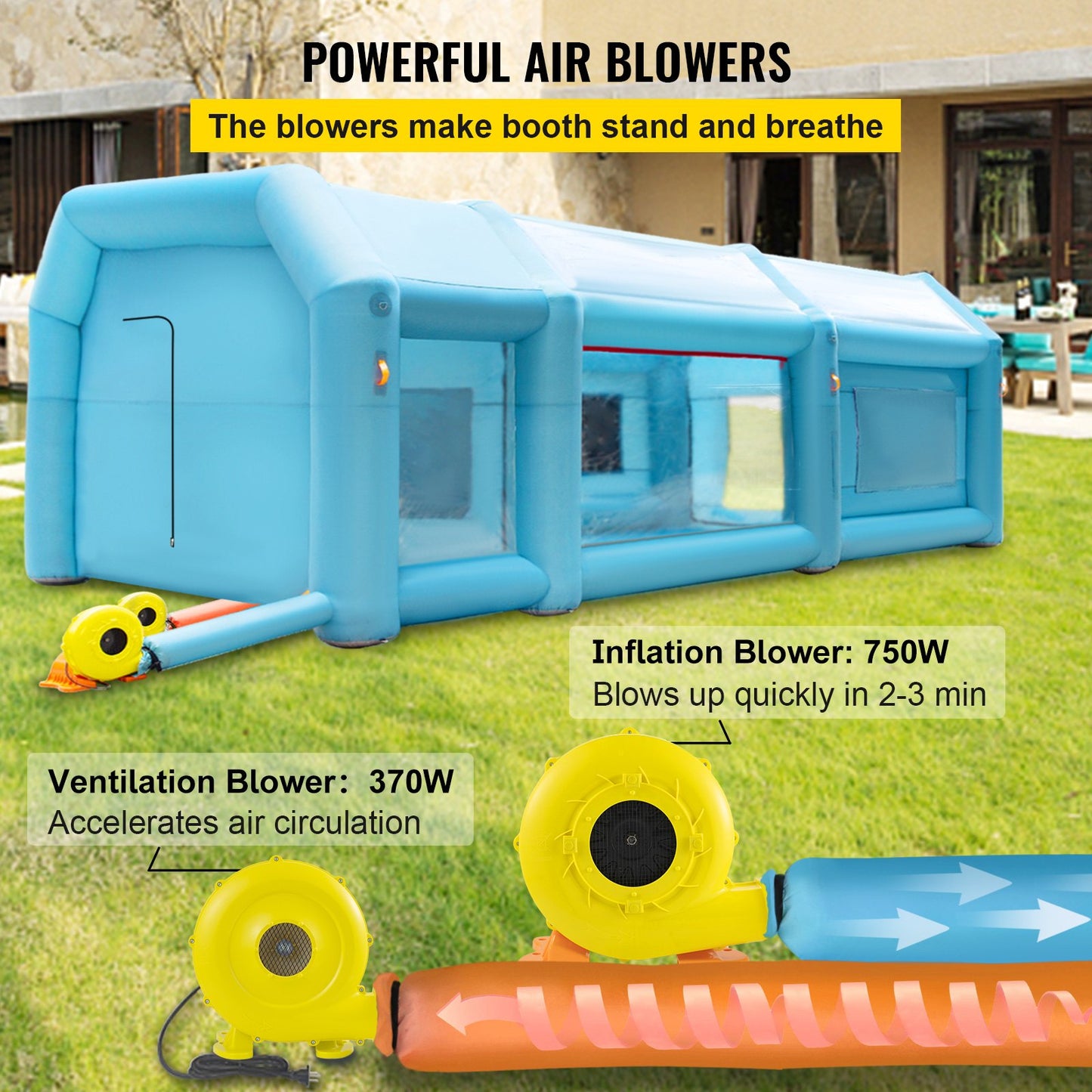 VEVOR Inflatable Spray Booth Car Paint Tent 6x3x2.5m Filter System 2 Blowers