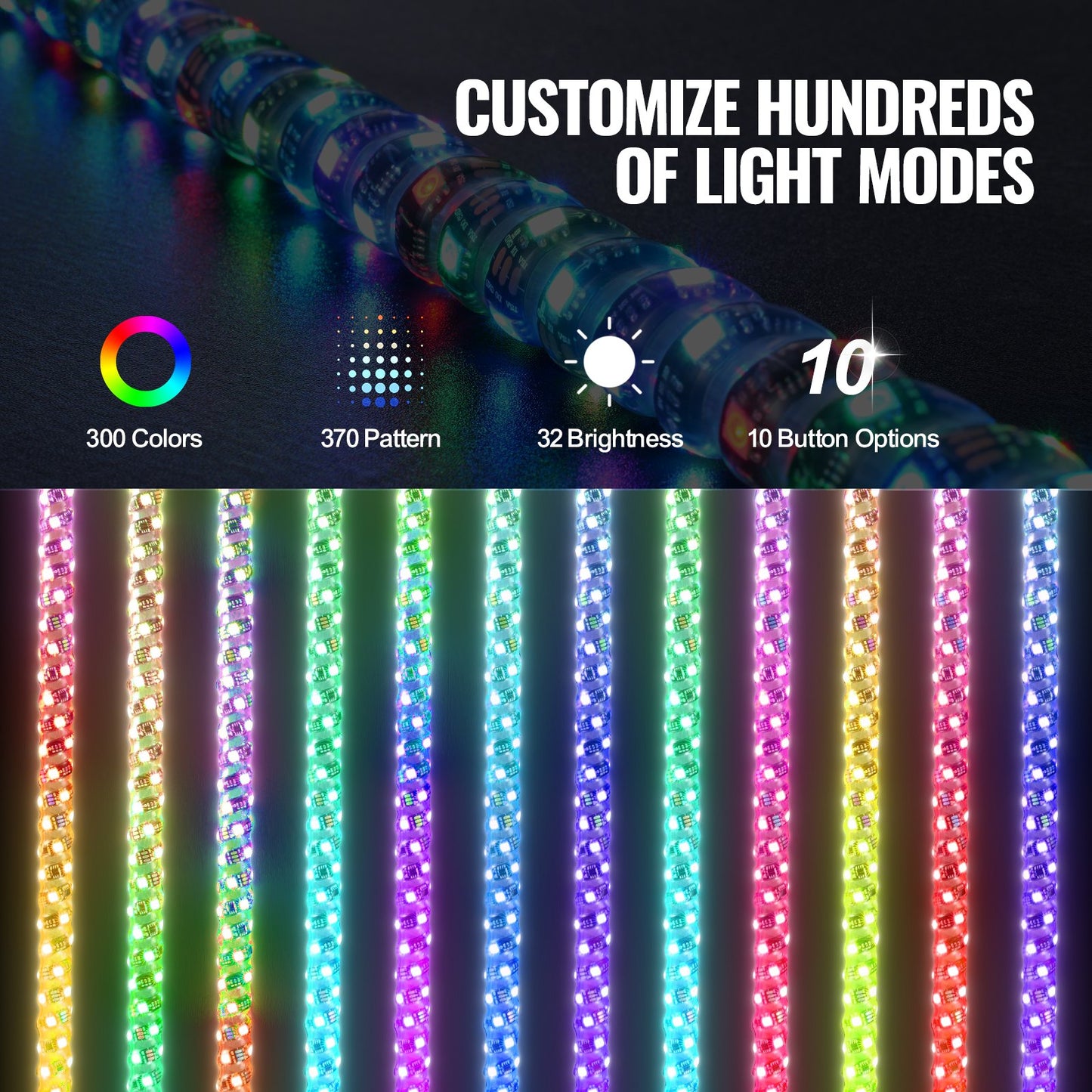 VEVOR 2 PCS 4 FT Whip Light with Spring Base, Led Whip Light with APP & Remote Control,