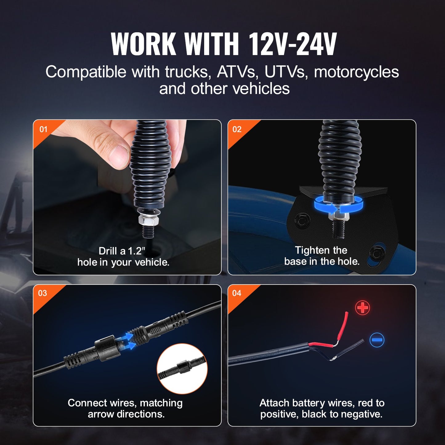 VEVOR 2 PCS 4 FT Whip Light with Spring Base, Led Whip Light with APP & Remote Control,